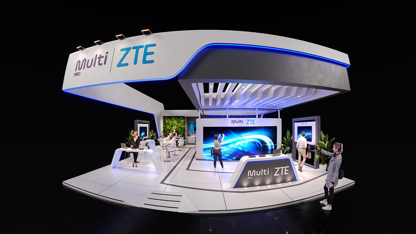 3D Exhibition  feira Stand visualization Render ZTE expo futurecom Multilaser