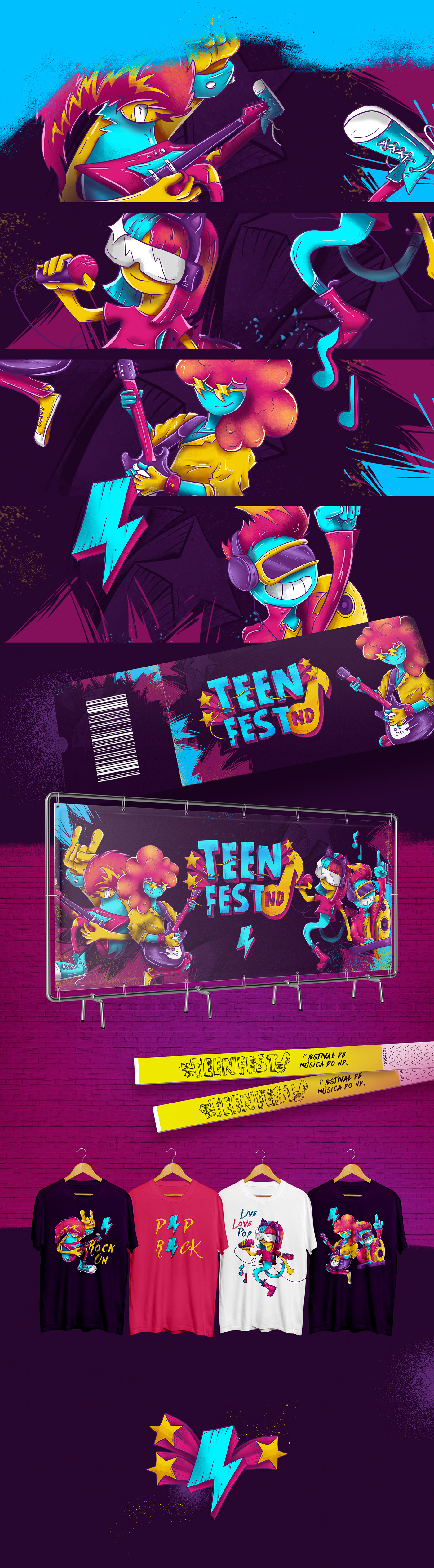 Ilustração festival musica branding  neon color rock pop