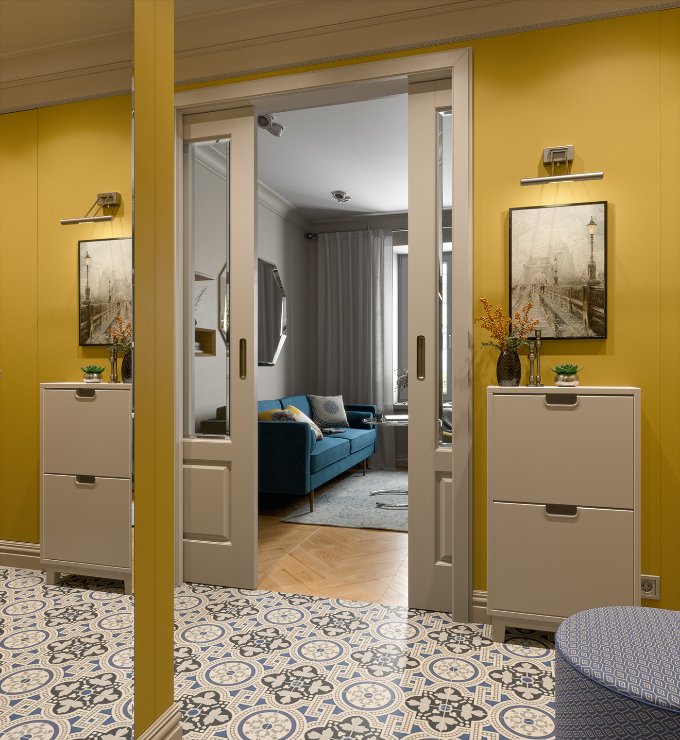 3D visualisation CG Interior viz design home interior cozy mid century