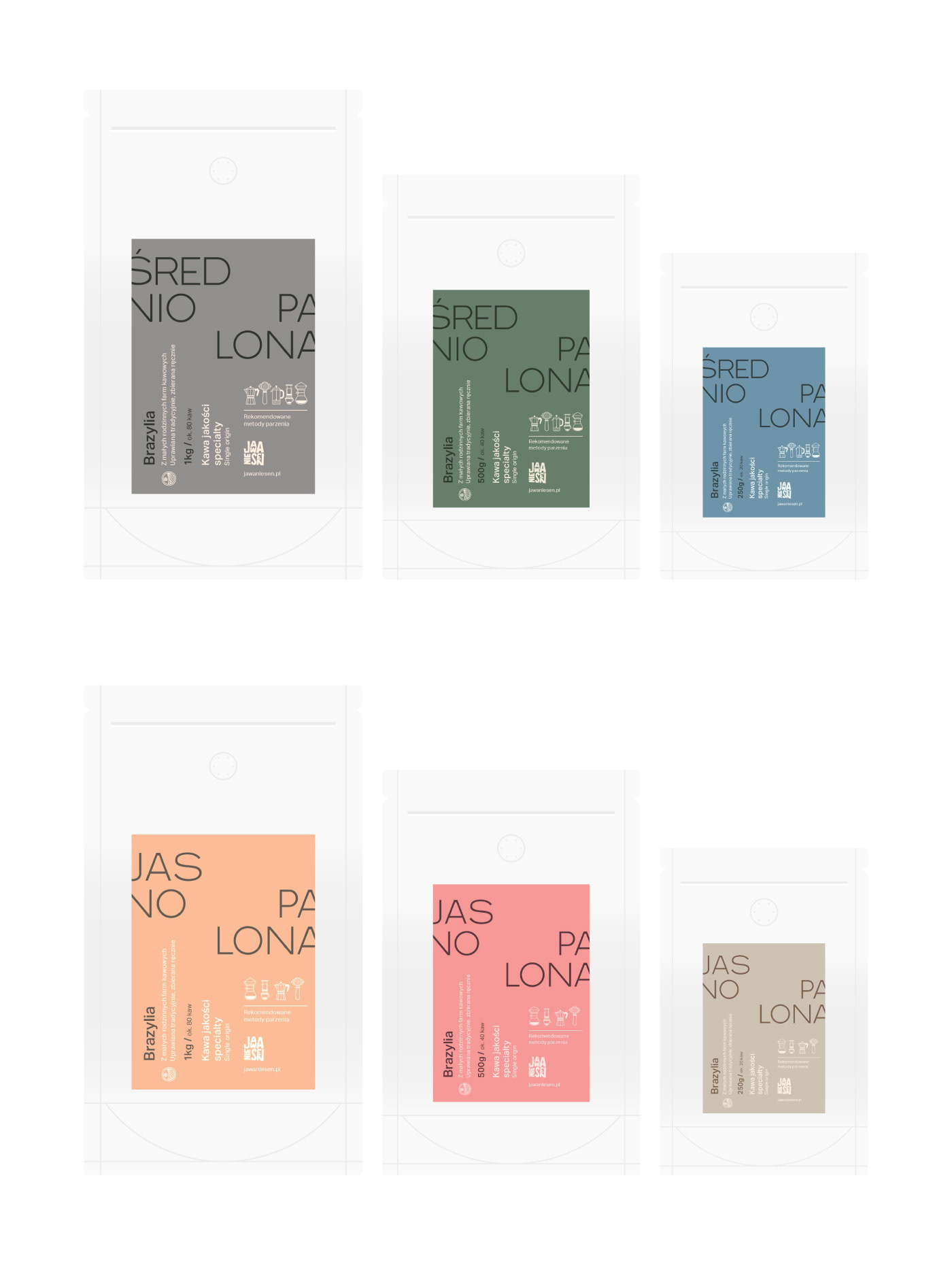 Flat outlined artwork of a range of coffee bags.