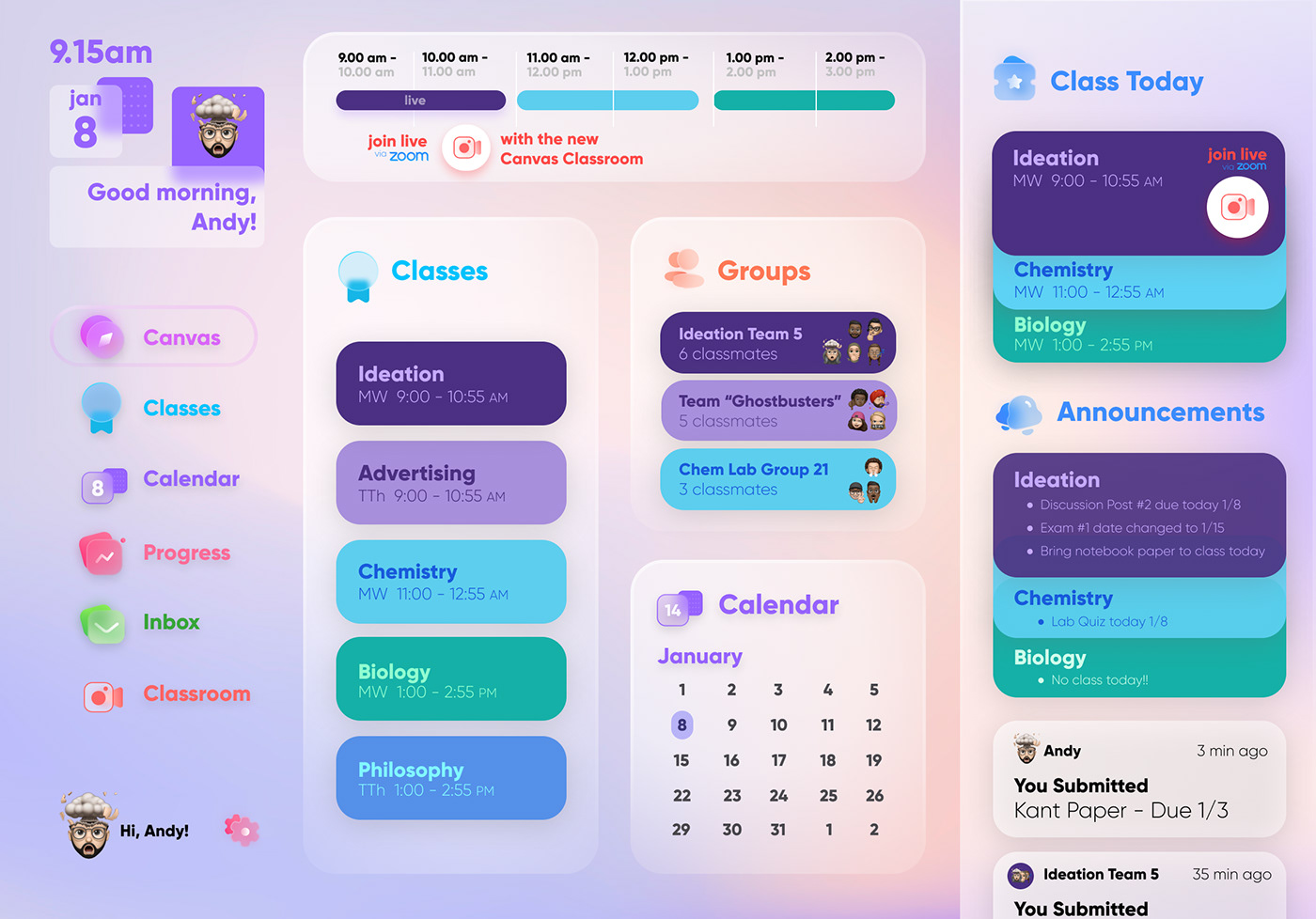 canvas dashboard Education learning learning app UI UI/UX