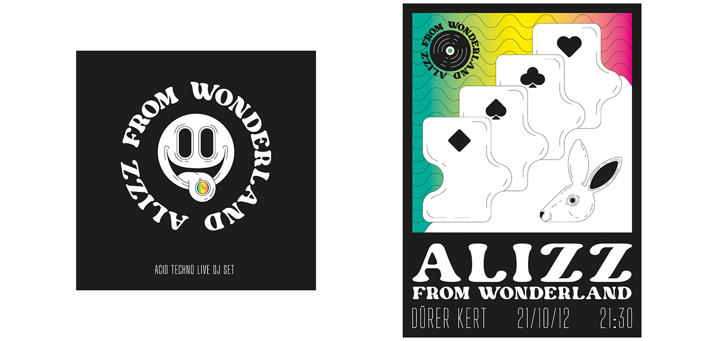 acid techno album cover Alise in Wonderland Emoji live set smiley sticker techno techno dj trippy