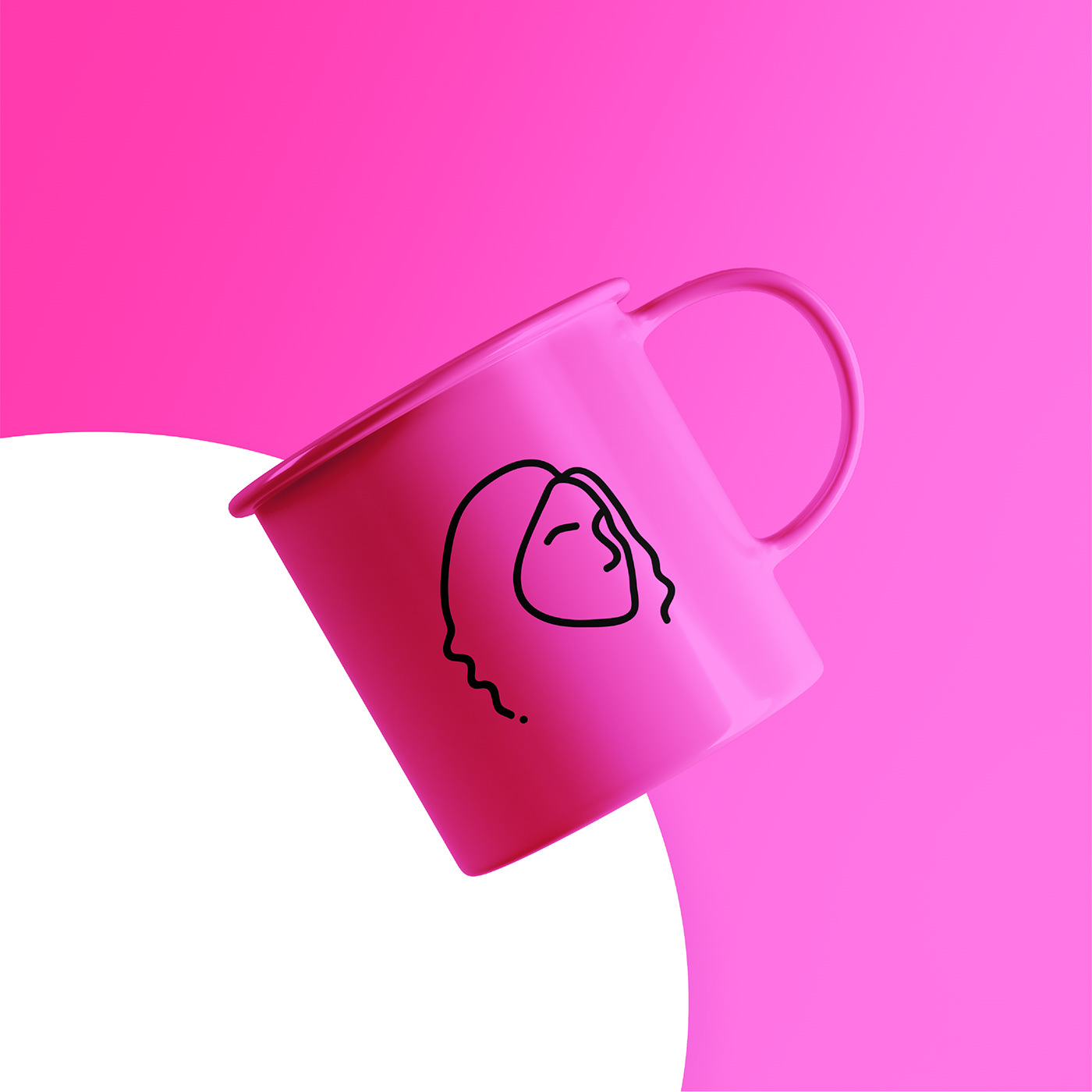imagem caneca rosa com ícone outline fundo rosa e branco