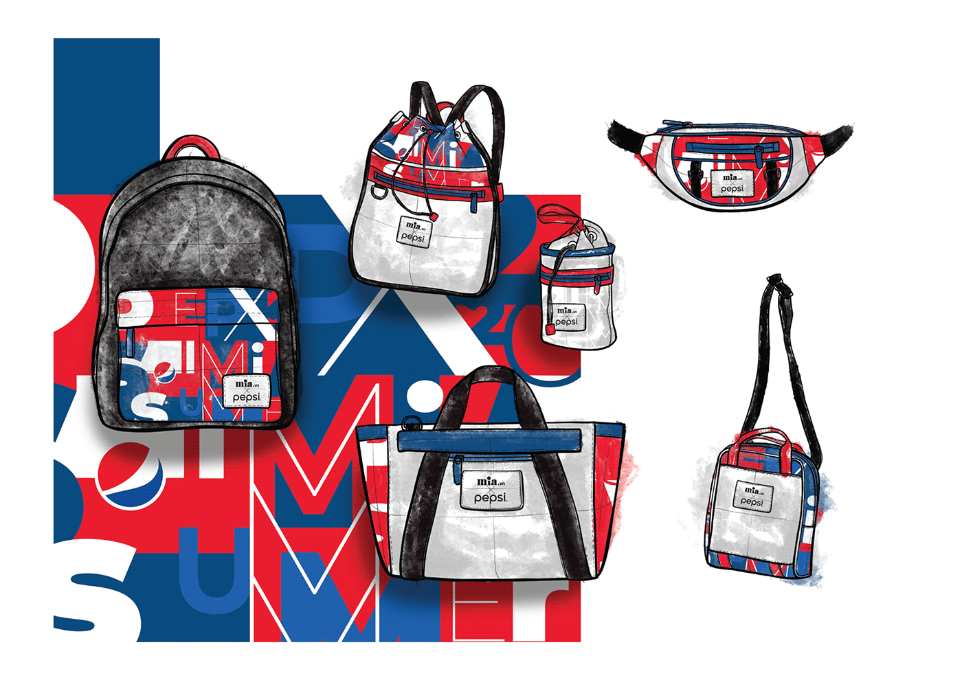 Backpacks bags Collaboration design proposal luggage pepsi pepsi vietnam product design  product sketches suitcase