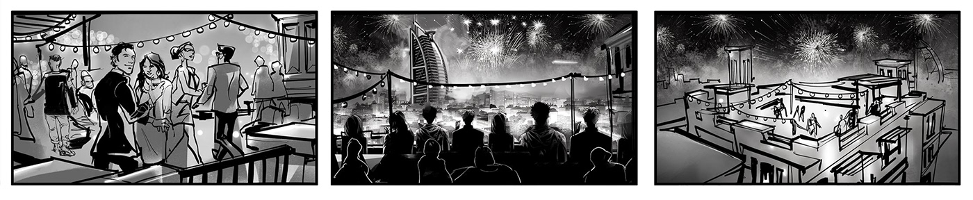 storyboard digital illustration dubai UAE lifestyle realestate Advertising  sketch Digital Art  Madinat Jumeirah