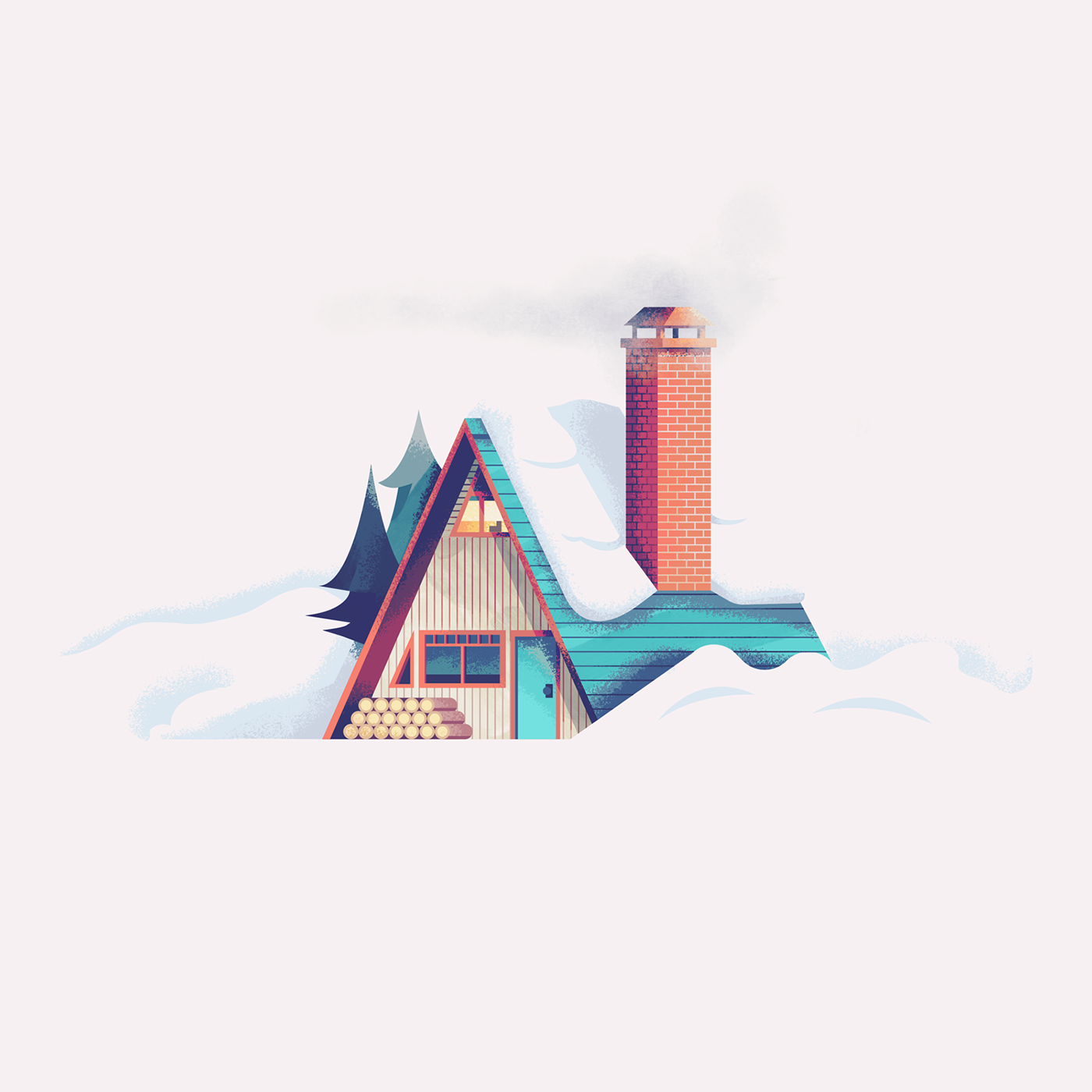 a frame Cottage cabin ILLUSTRATION  winter texture