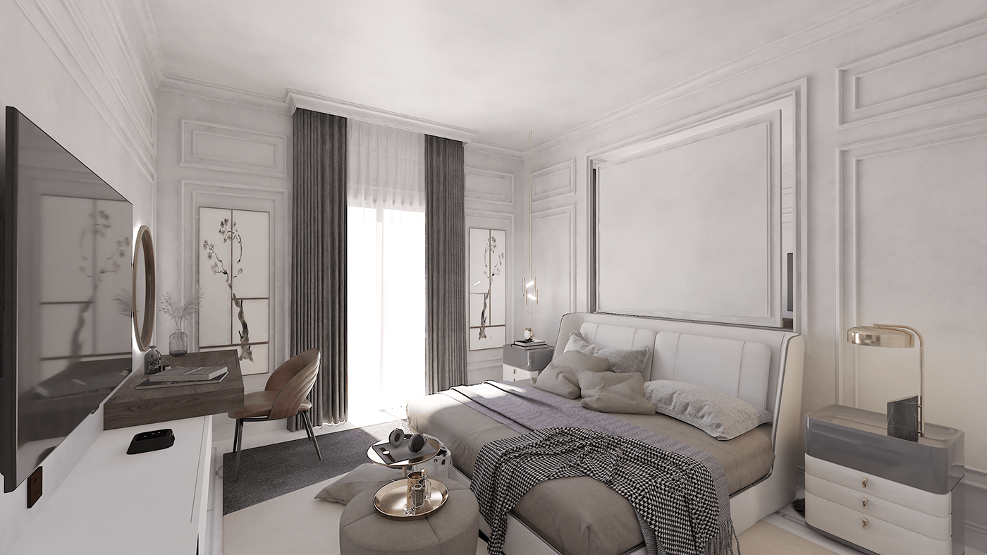 architecture bedroom interior design  minimal modern neoclassic Render SketchUP visualization vray