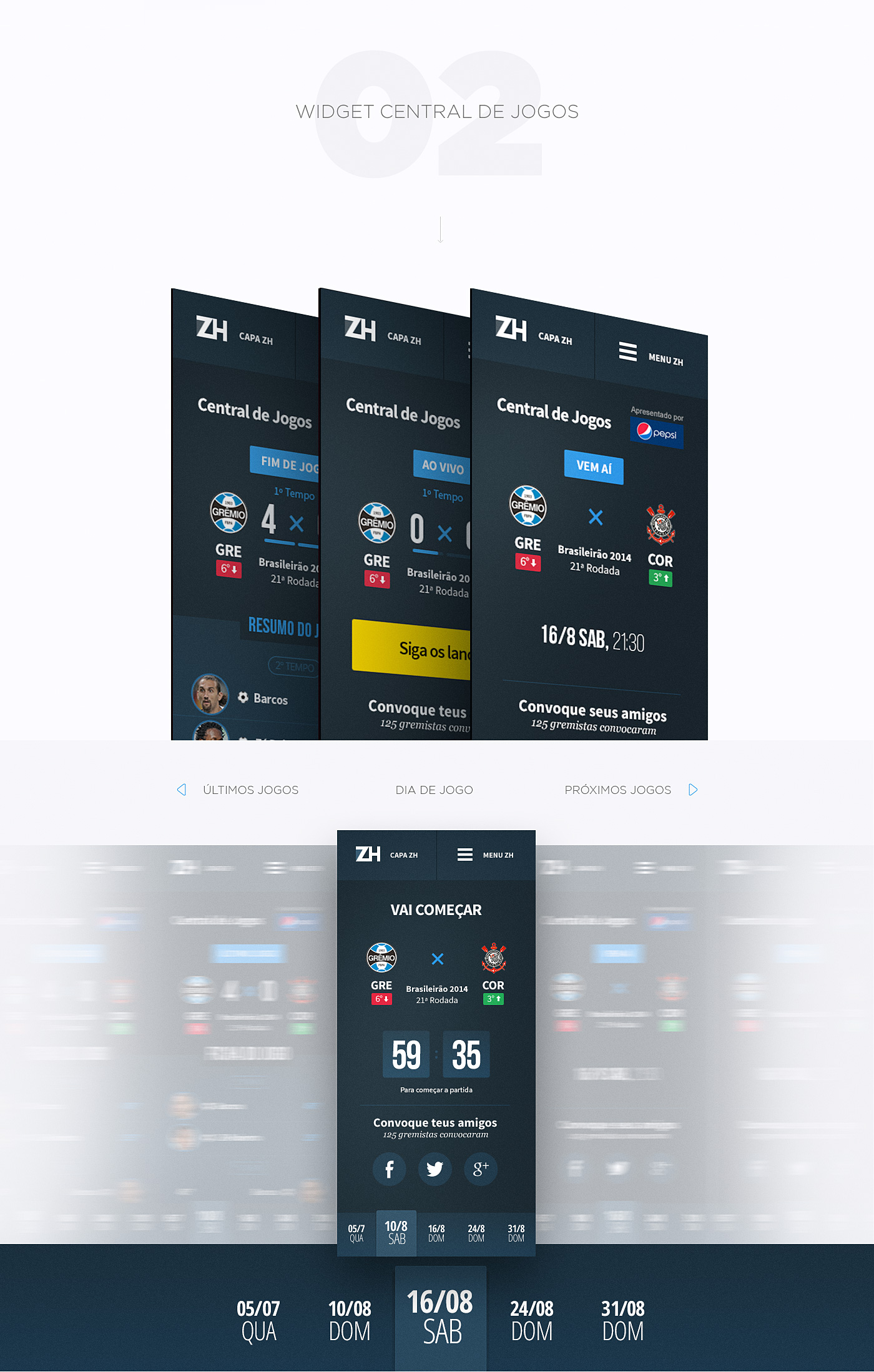 app mobile Web desktop Interface design ios android Responsive user experience visual design soccer grêmio inter zero hora