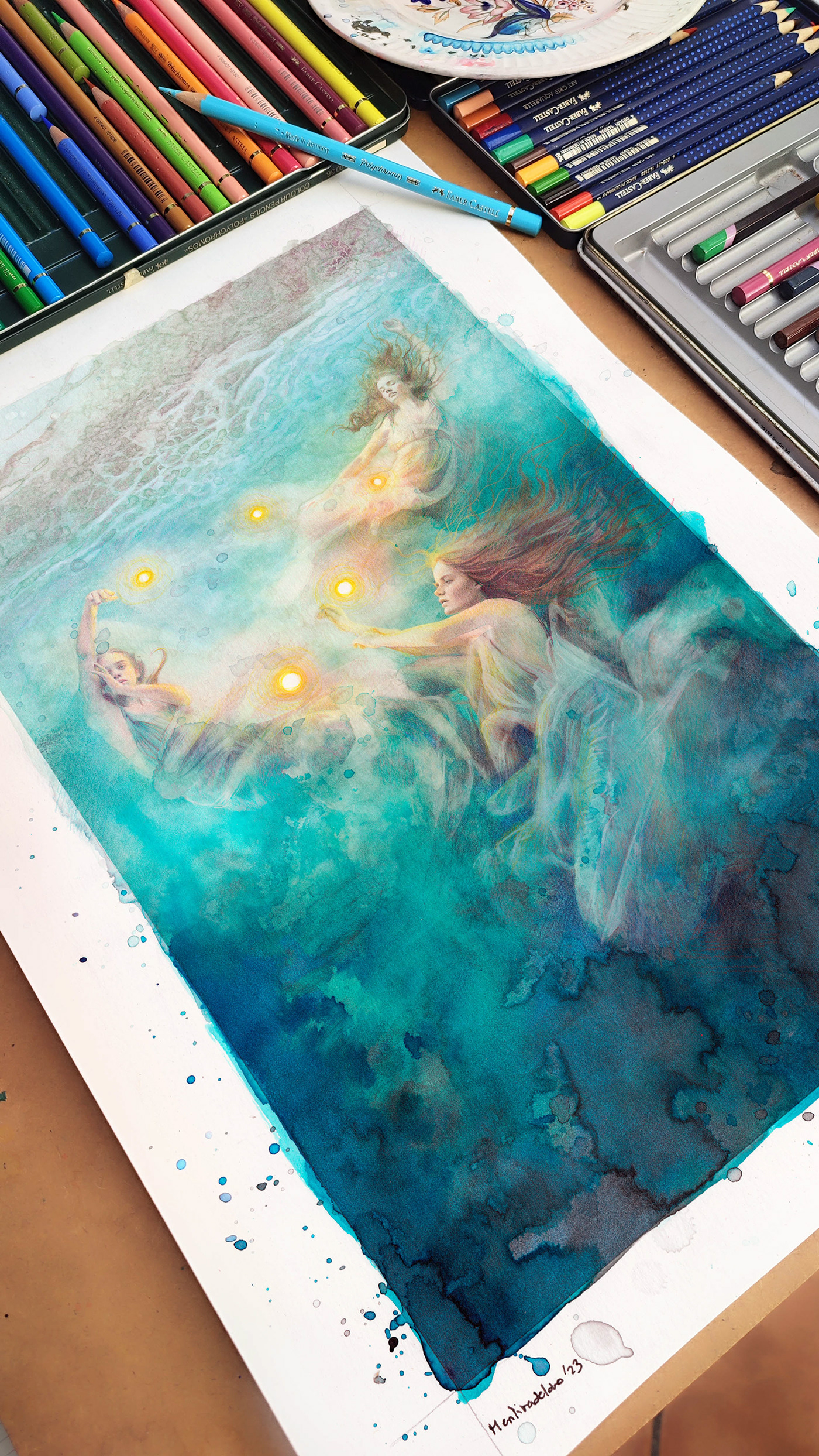 mermaid illustration mermaids mermaid art water waterscape waterscapes fine art Ocean hyade hyades