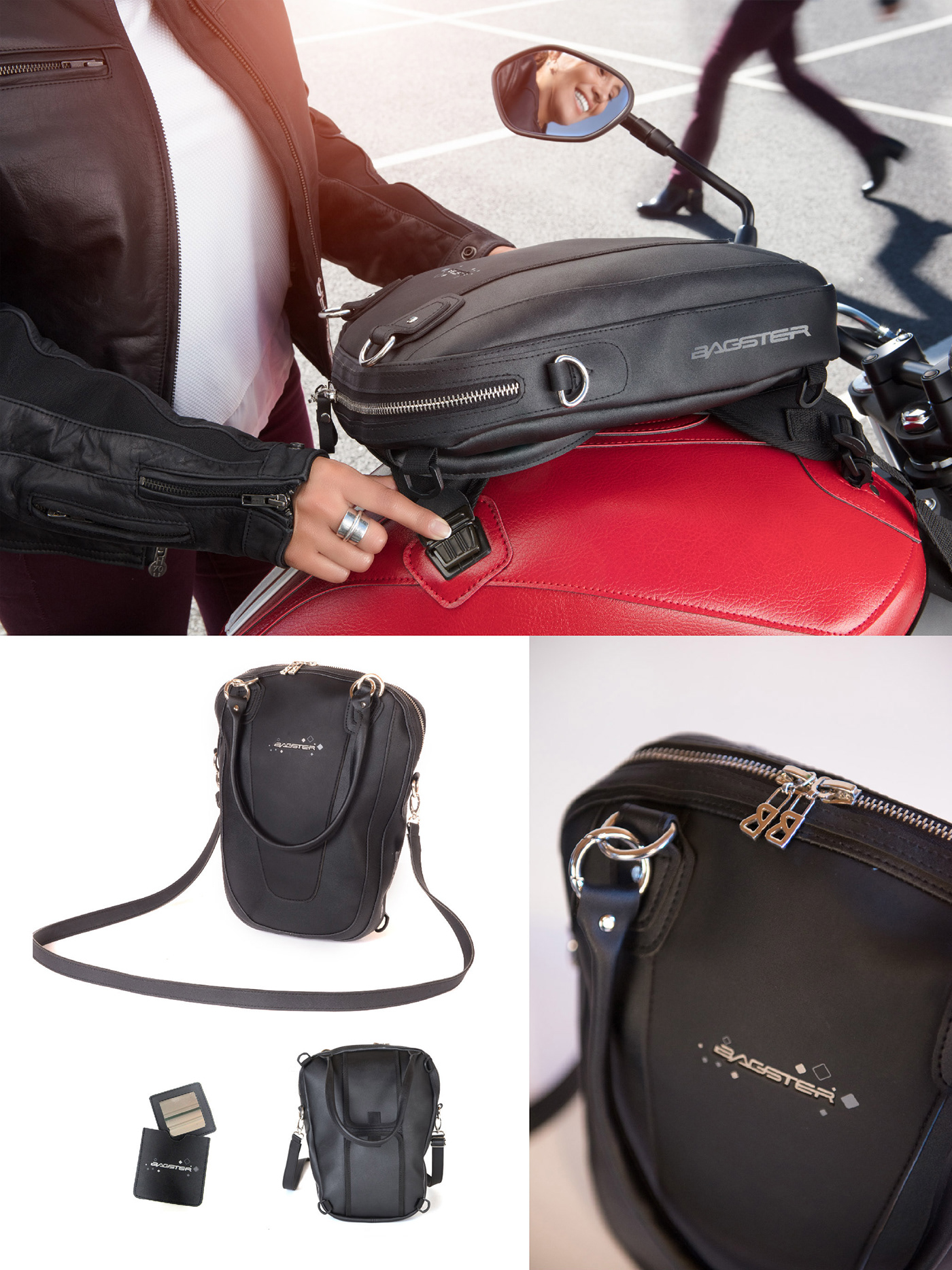 design conception PEUGEOT django women bag Accessory leather motrcycle luggage rack graphic design 