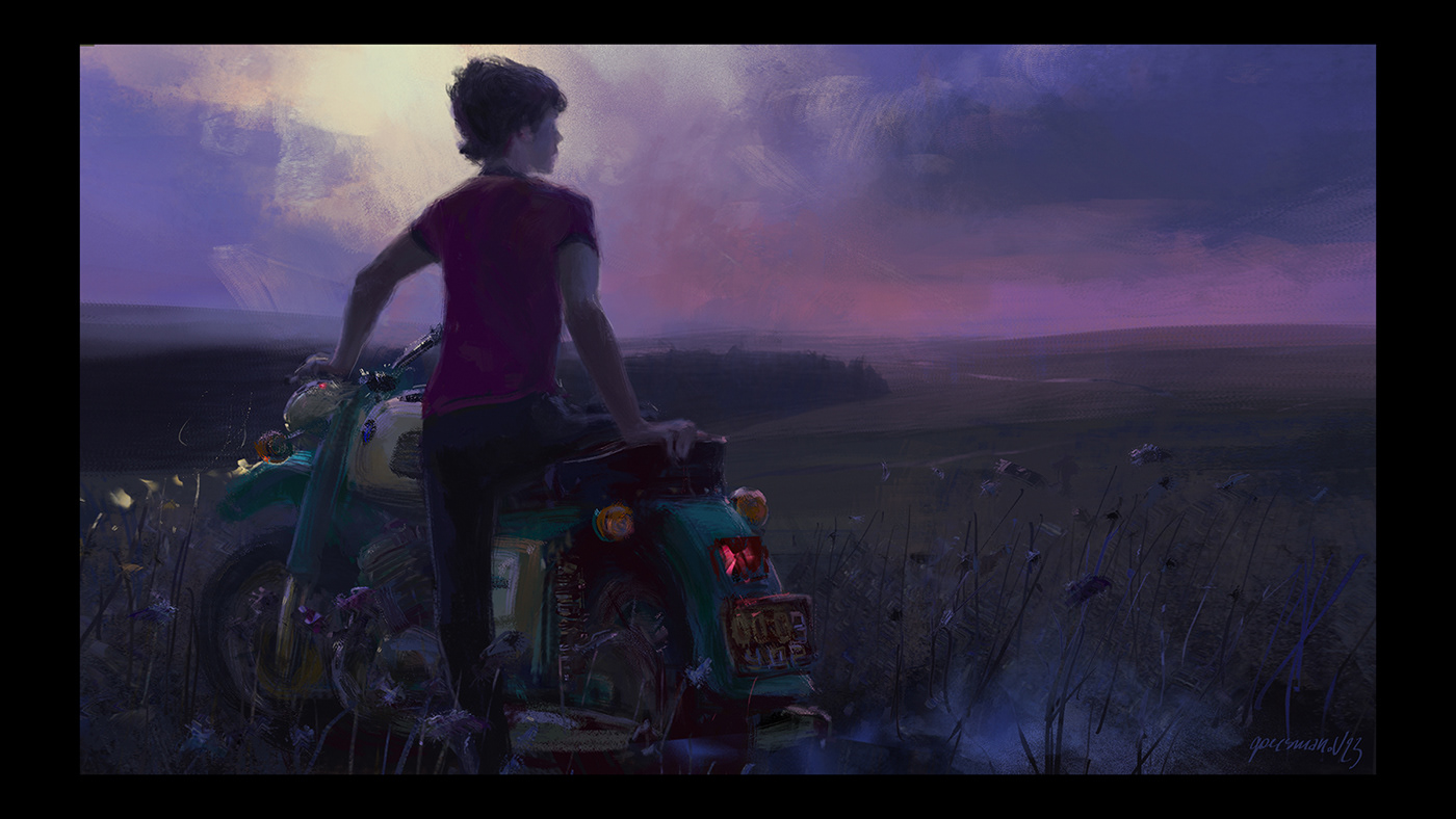 Bike Digital Art  izh moto motorcycle painting   rider sketch speedpaint sunset