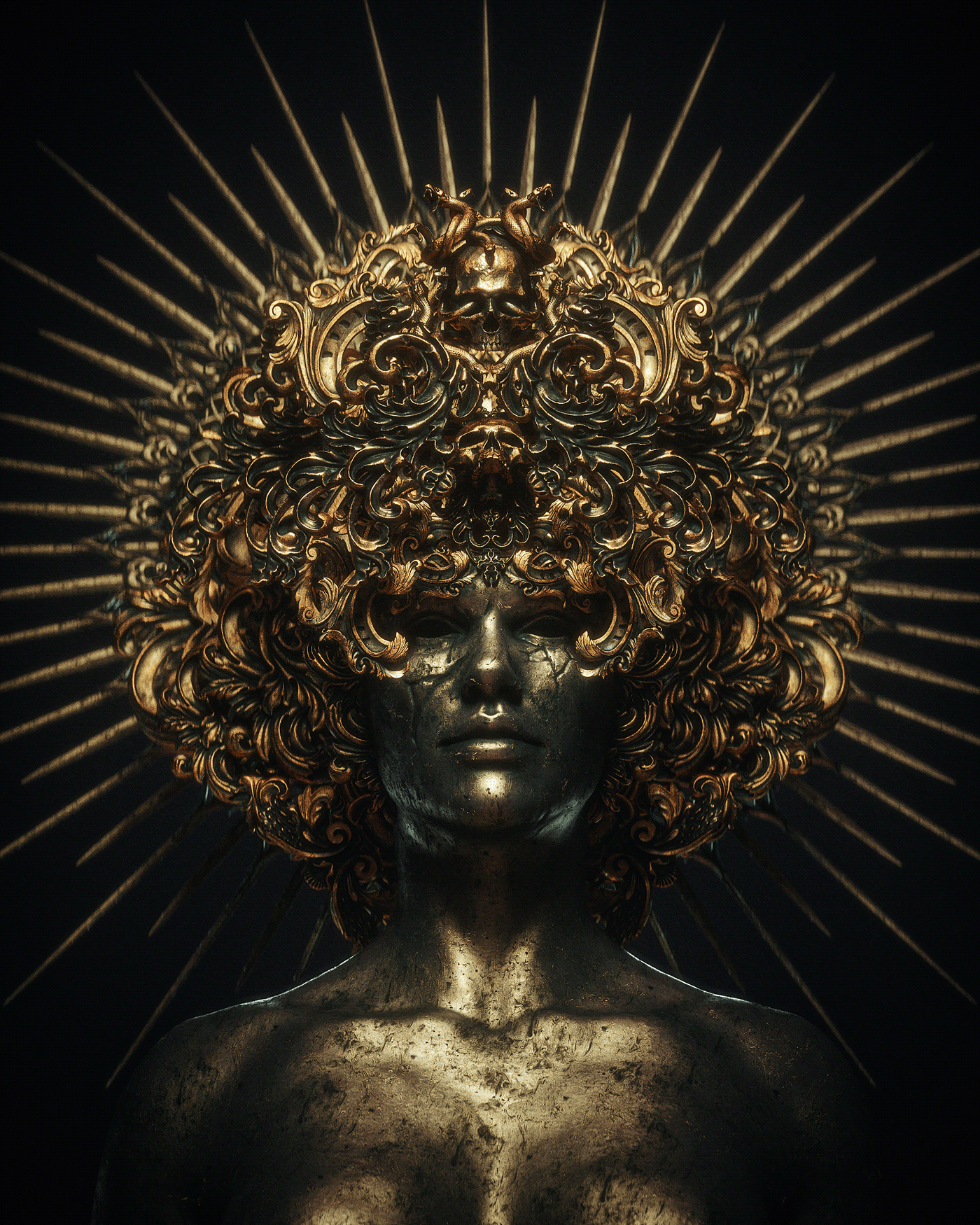 billelis religion saints gold black sculpture ILLUSTRATION  symmetry 3D Zbrush