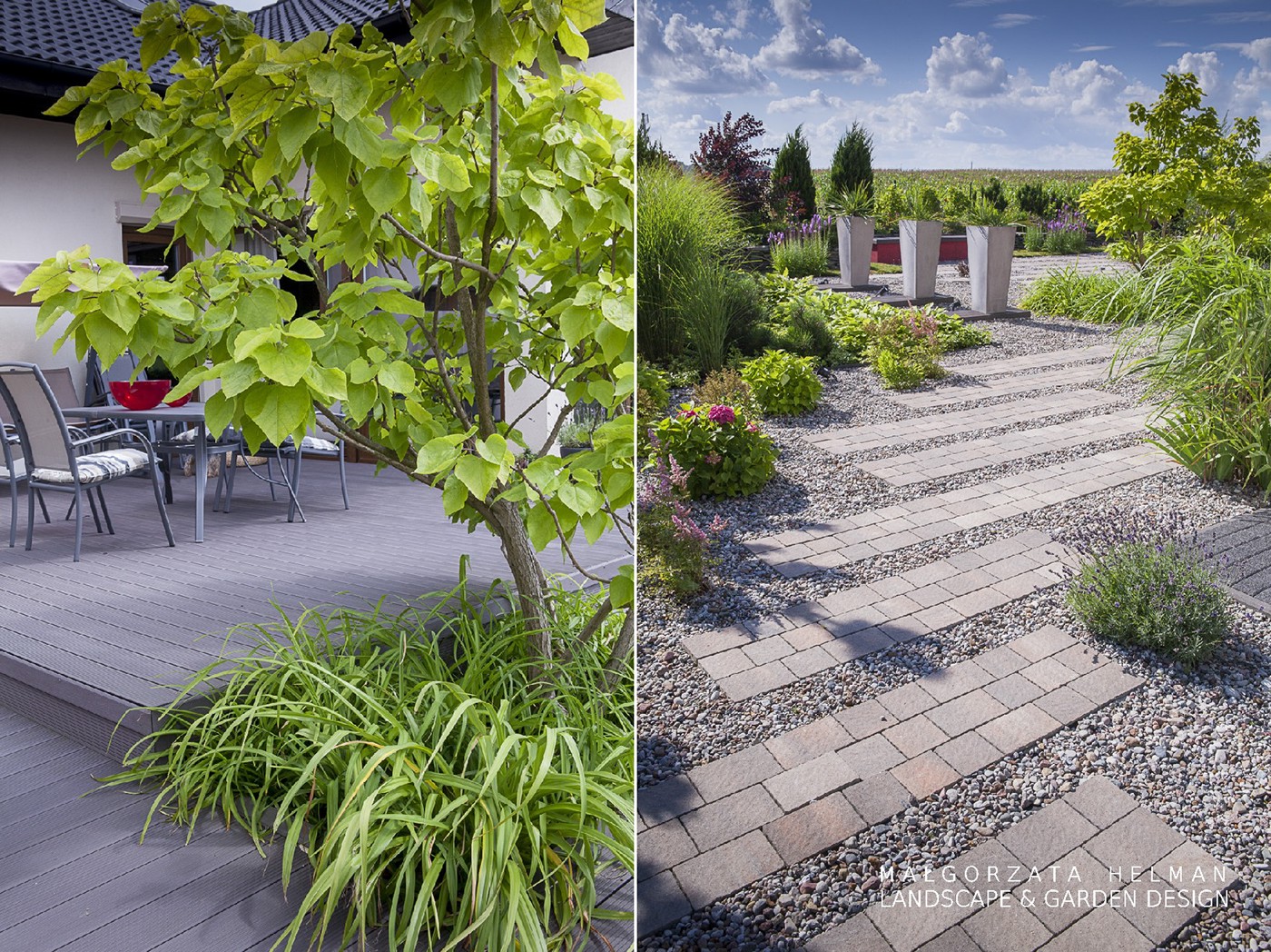 ogrod zwirowy nowoczesny ogród projekt ogrodu Czerwony red gravel terrace garden design
