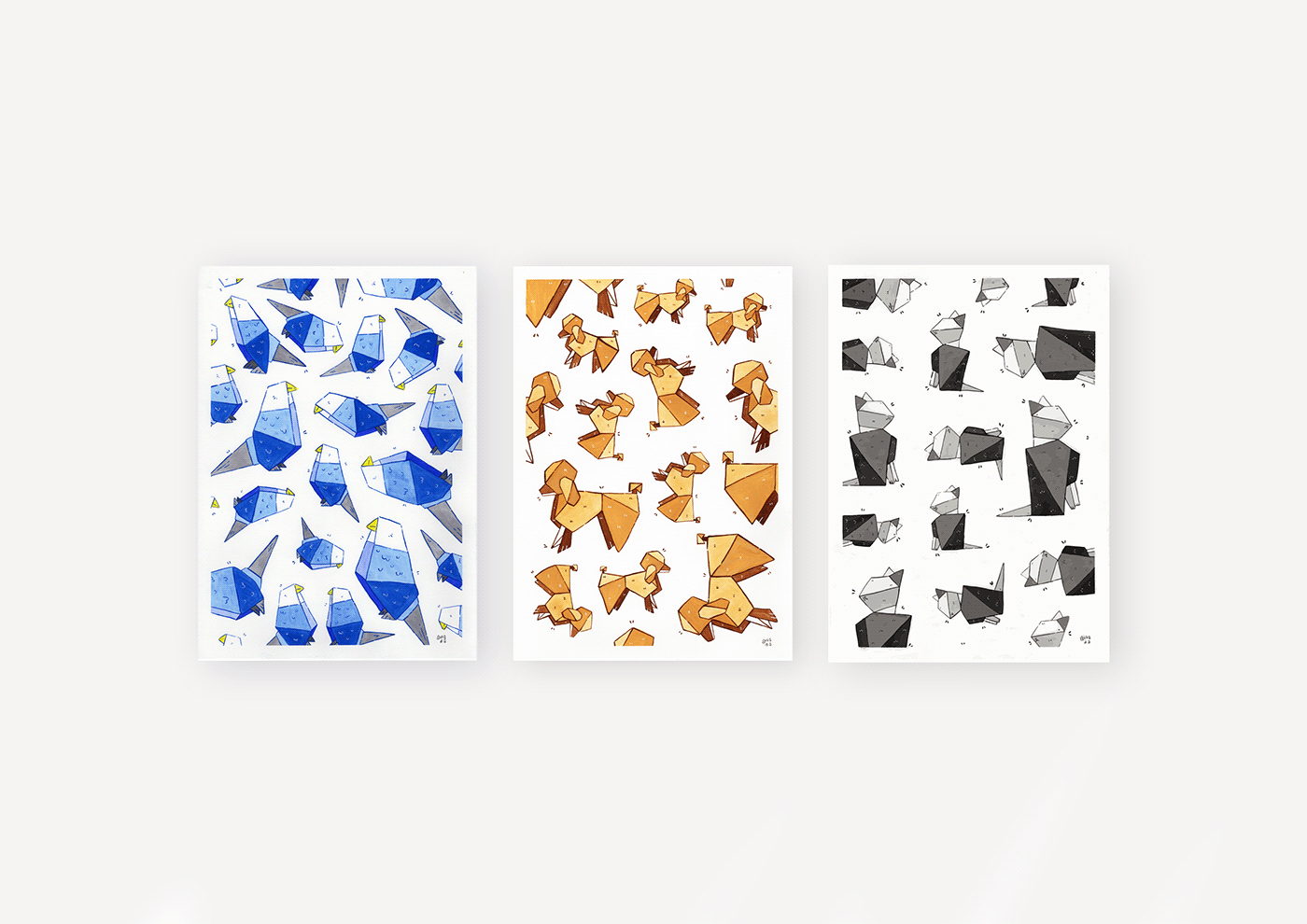 animal colour commission geometric ILLUSTRATION  origami  painting   paper art shapes TRADITIONAL ART