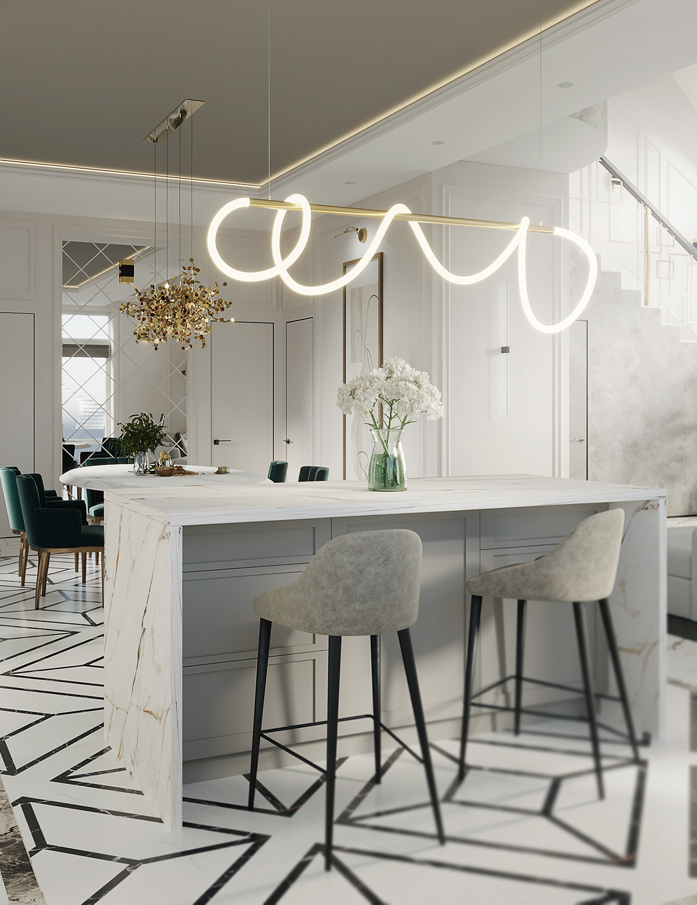3ds max art deco corona render  design Interior interior design  kitchen kitchen design Render visualization