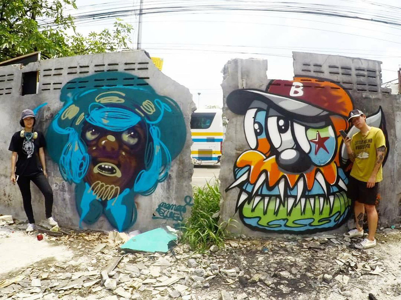thai artist thai streetart thai muralart Bangkok streetart Bangkok Benzilla benzillabkk Mamablues asia streetart Thailand