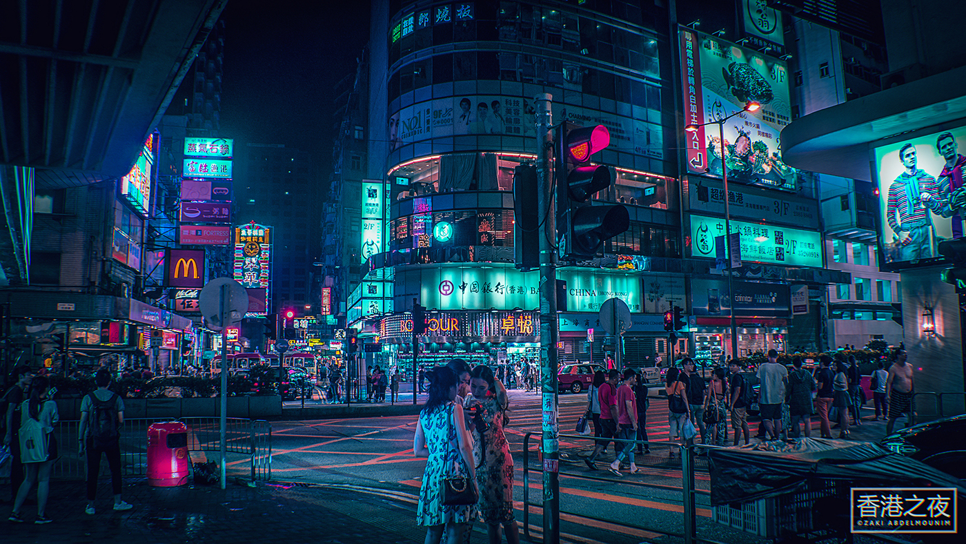 Neo-Noire vaporwave Cyberpunk futuristic Urban Street Photography  night neon Hong Kong