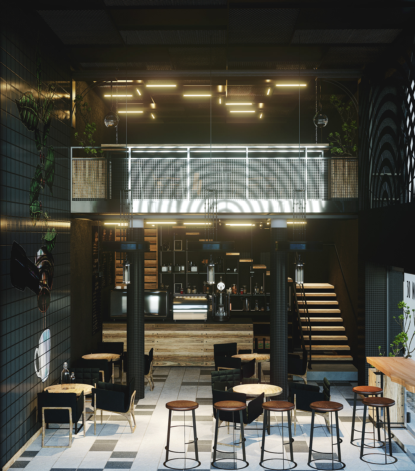 interior design  marketing   modern Render rendering restaurant Retro