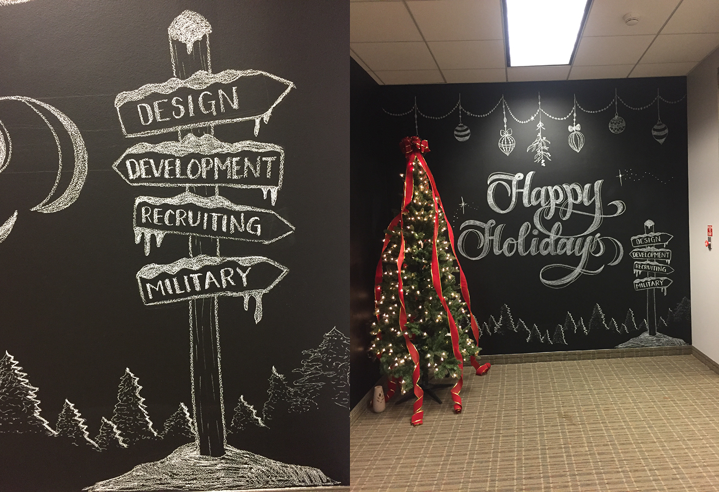 wall Office decoration holidays Christmas lettering Calligraphy   chalk Chalkboard design