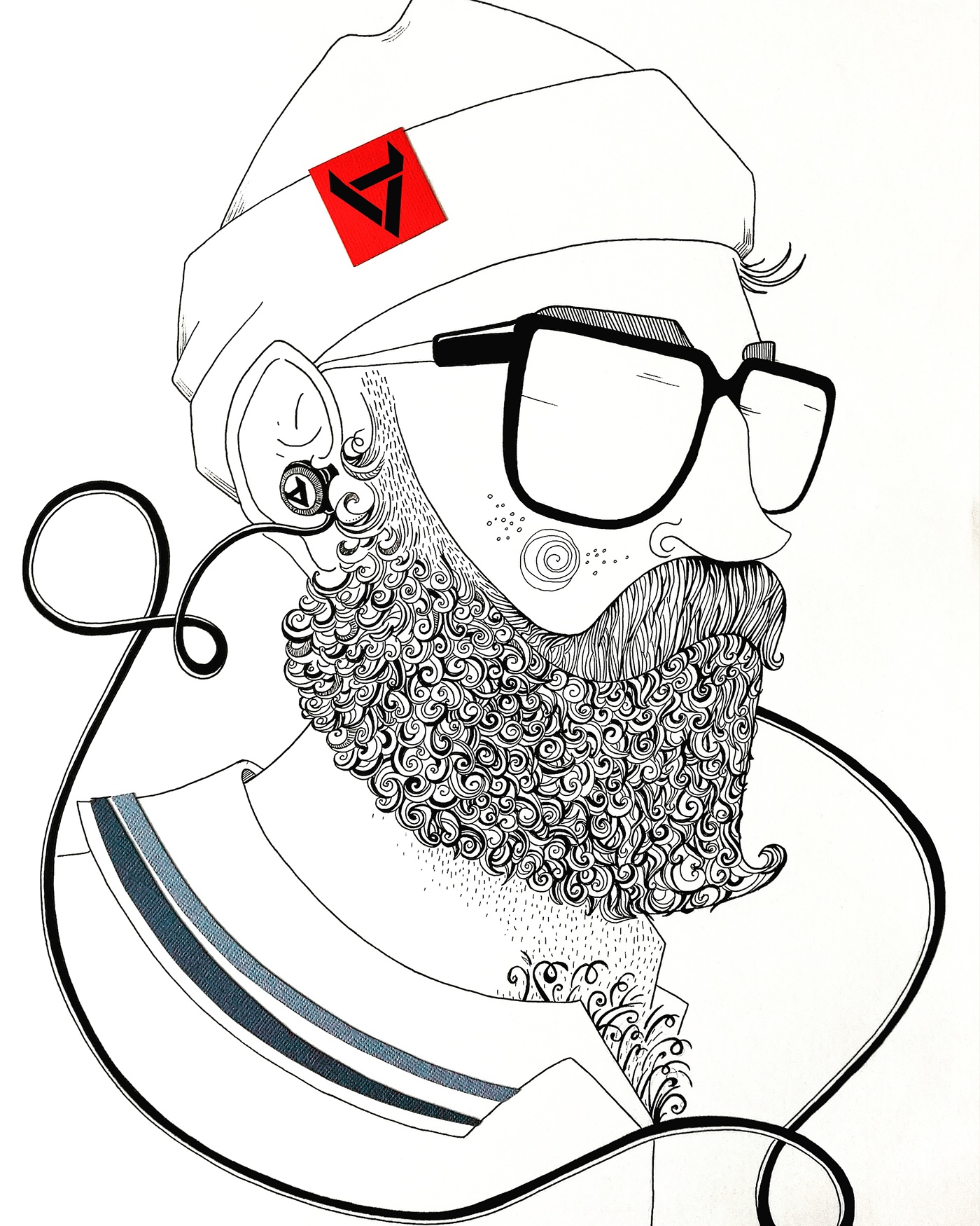 Adobe Portfolio beard bearded Pipe hair glasses smoke Cable song headphones earphones FOX pattern papercut