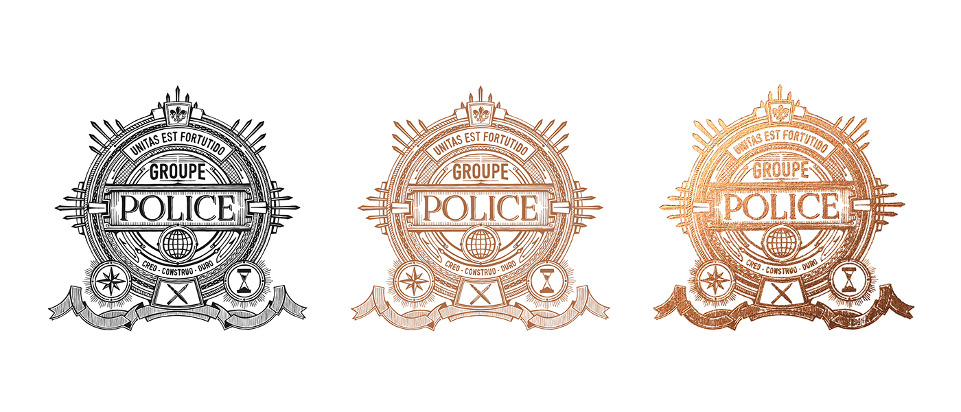 foil foilstamp stamp stamping groupe police groupepolice White brand identity design graphic copper foil copper monochrome