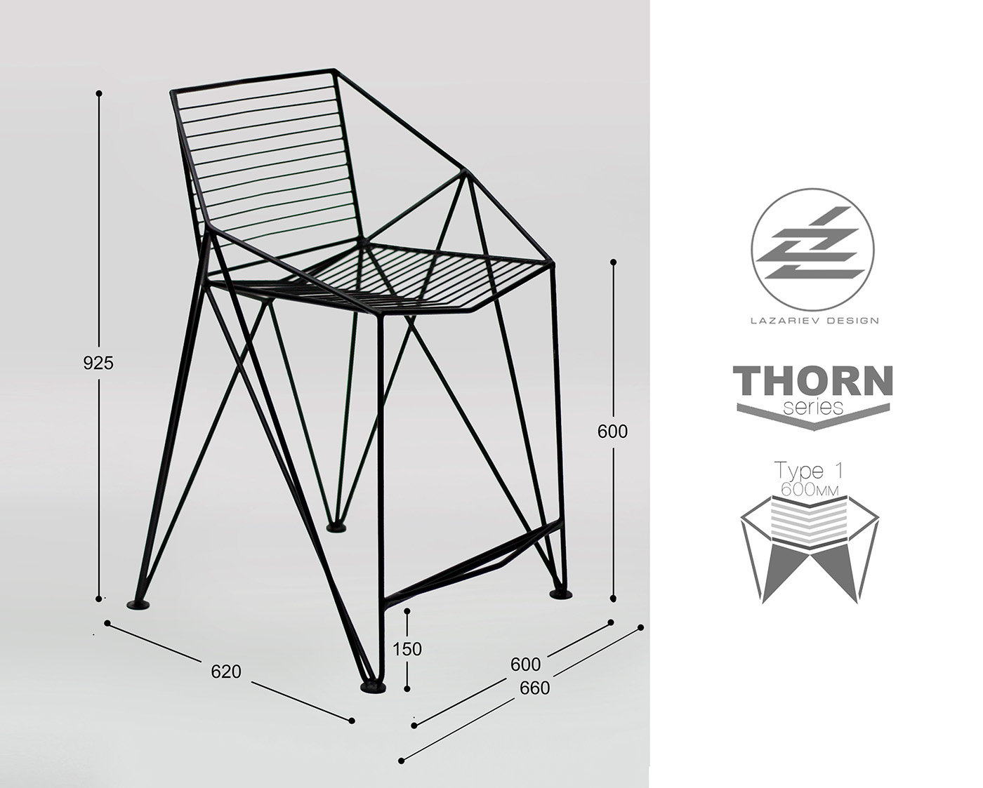 metal armchair semi-bar chair Lazariev design metal rods Frame chair welded chair Thorn geometry