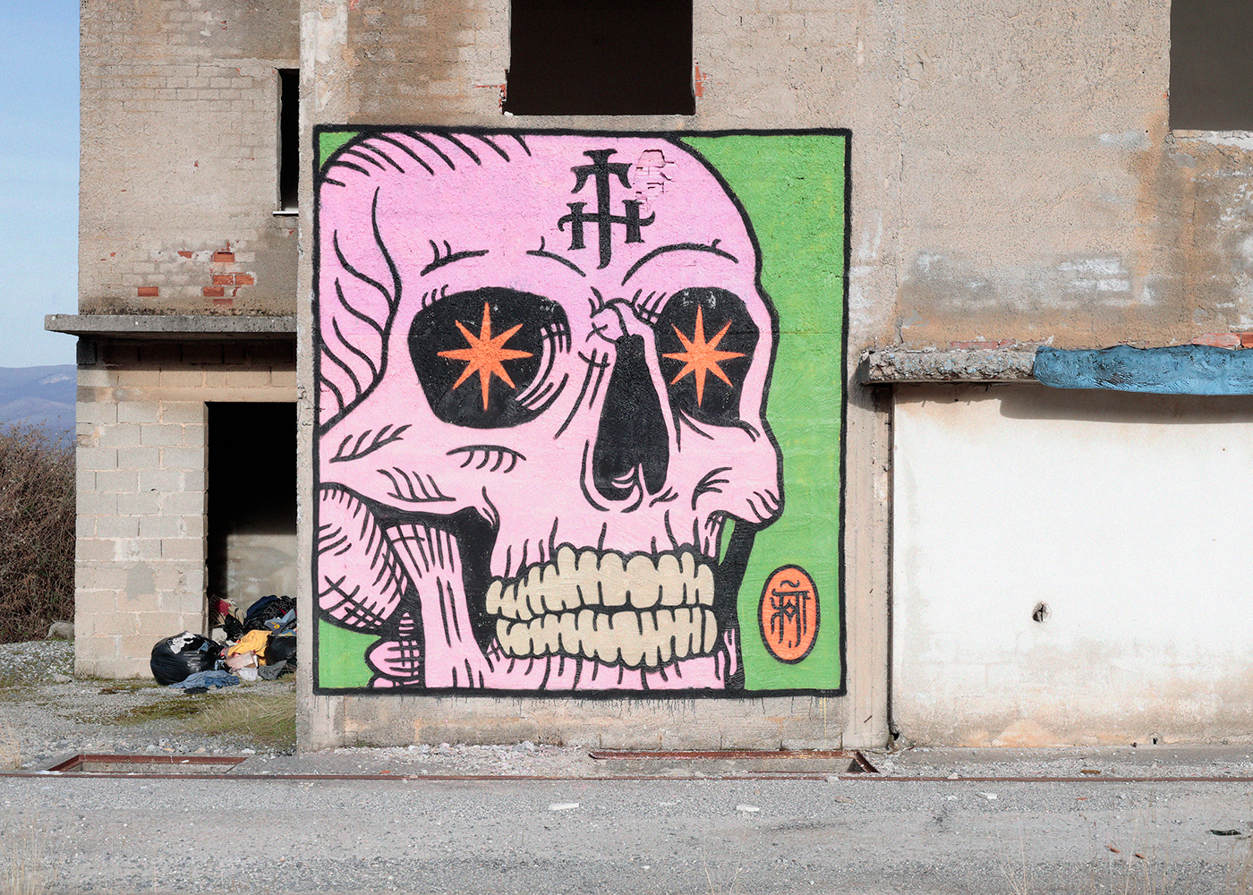Mural Graffiti Street Art  skull art digital illustration pink skulls Skull art 3mk
