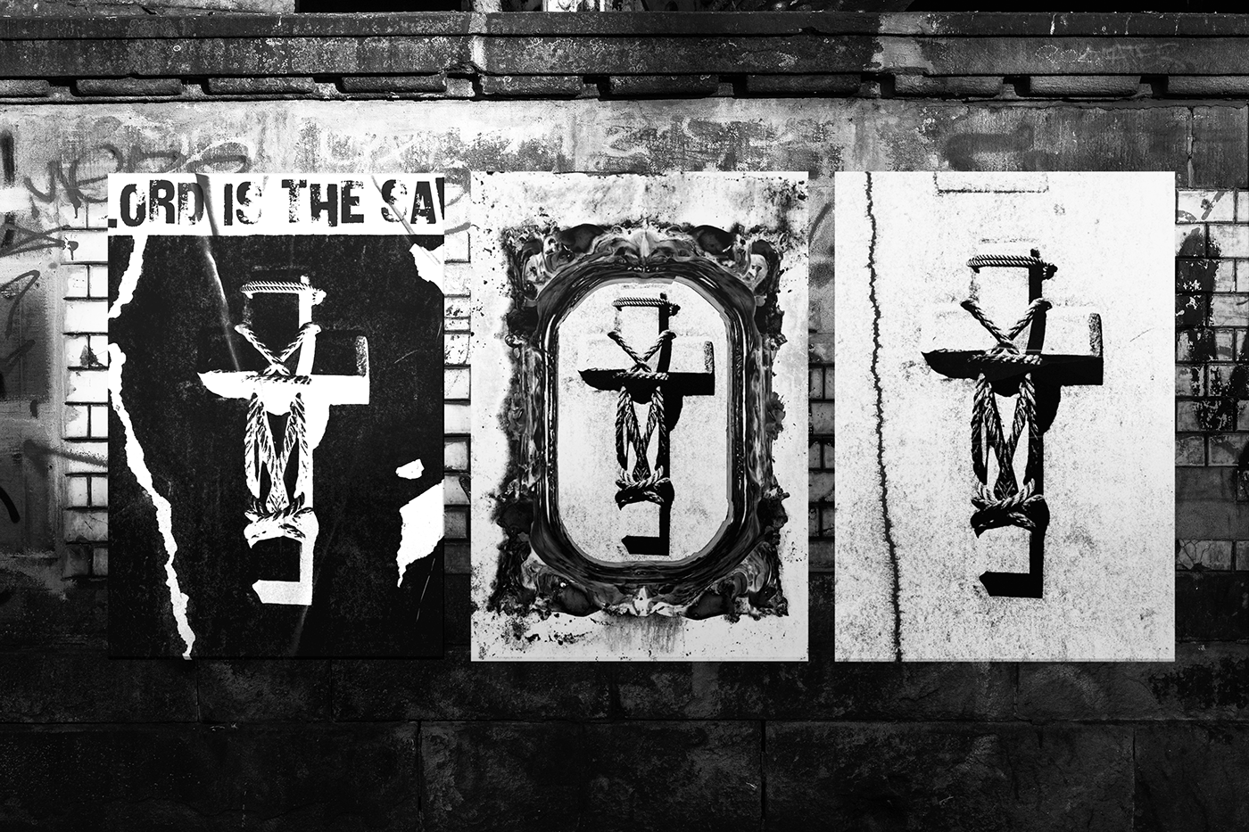 punk cross church bondage art bdsm art collage black and white poster DESIGNSTUDENT fashiondesign