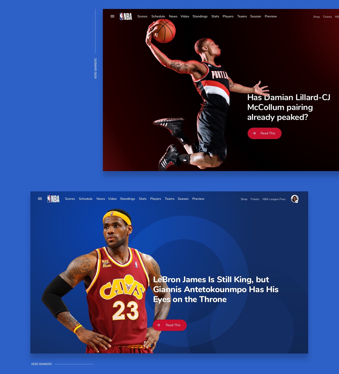 NBA ui ux Webdesign blue clean sport basket ball landing dark news video