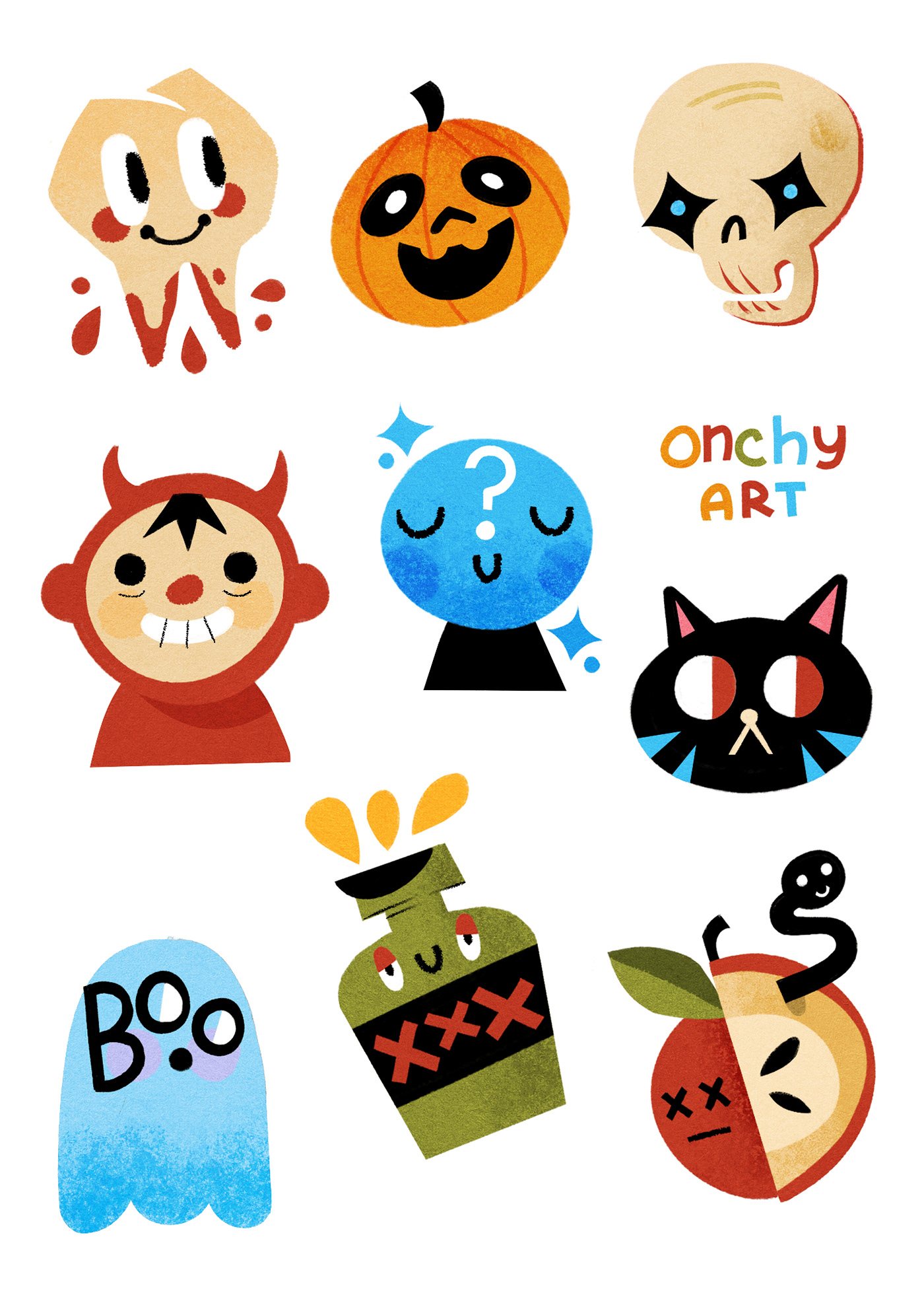 Character design  digital illustration Food  Halloween stickers