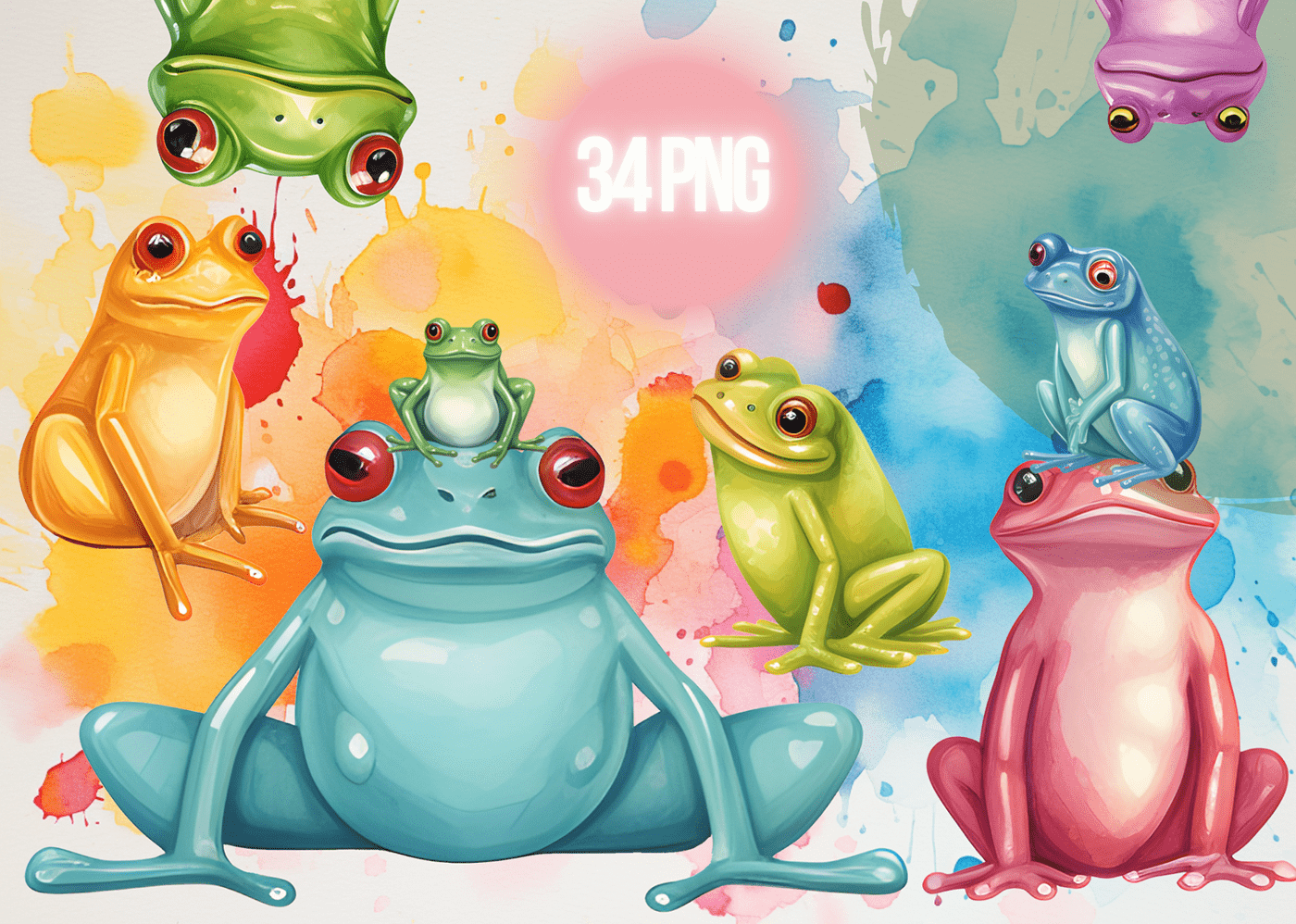 clipart png creative market template presentation frogs watercolor coloful stylized Digital Art 