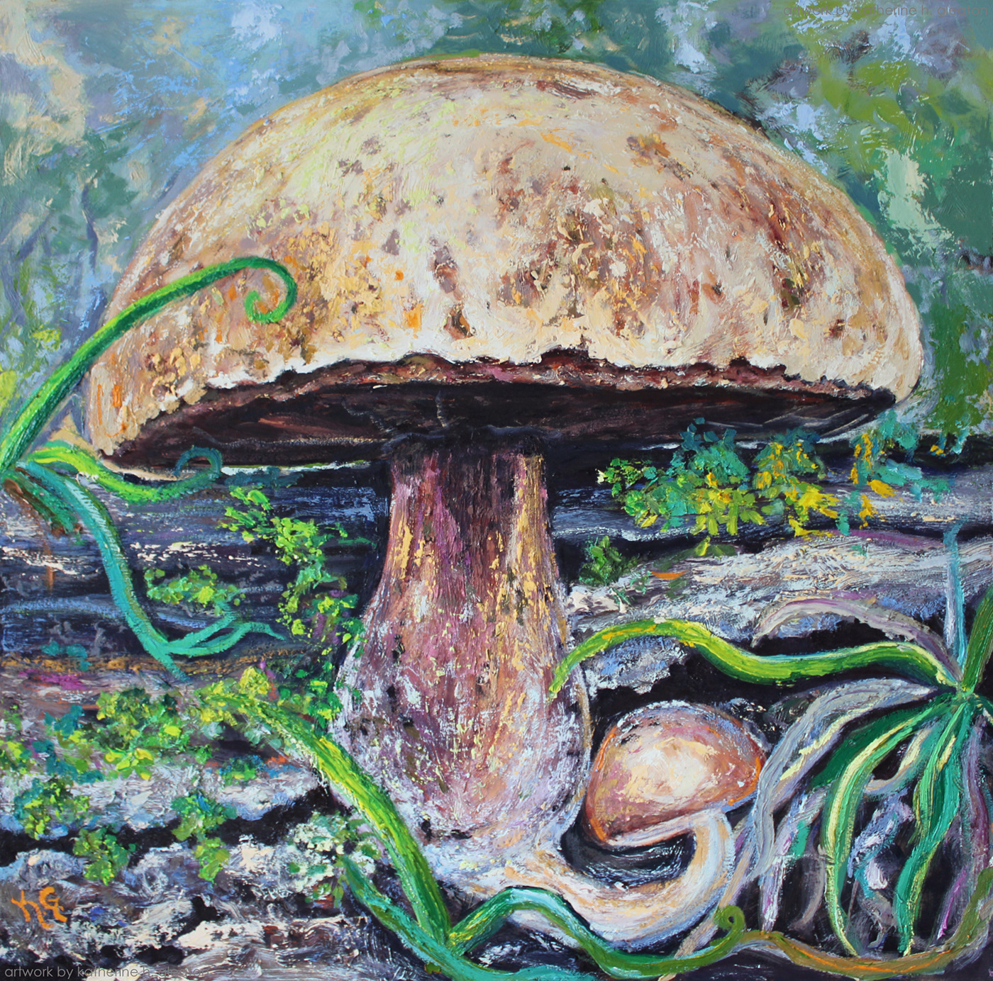 This is an original oil painting of a mushroom found in the Blue Ridge Mountains.