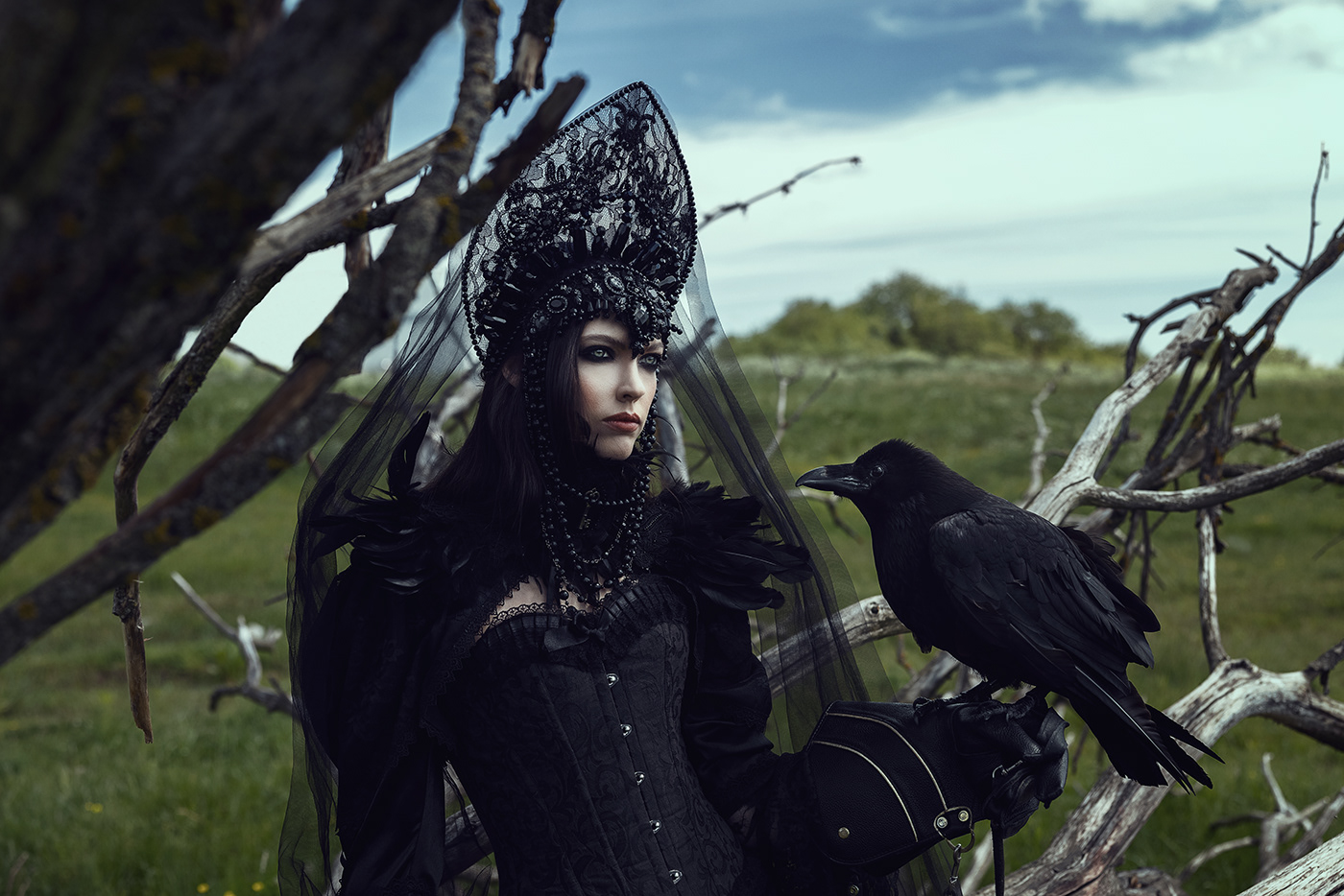 raven Saint Petersburg fantasy Adobe Photoshop color grading canon ambassador canoneosr5 gothic makeup  gothic photoshoot mythology art