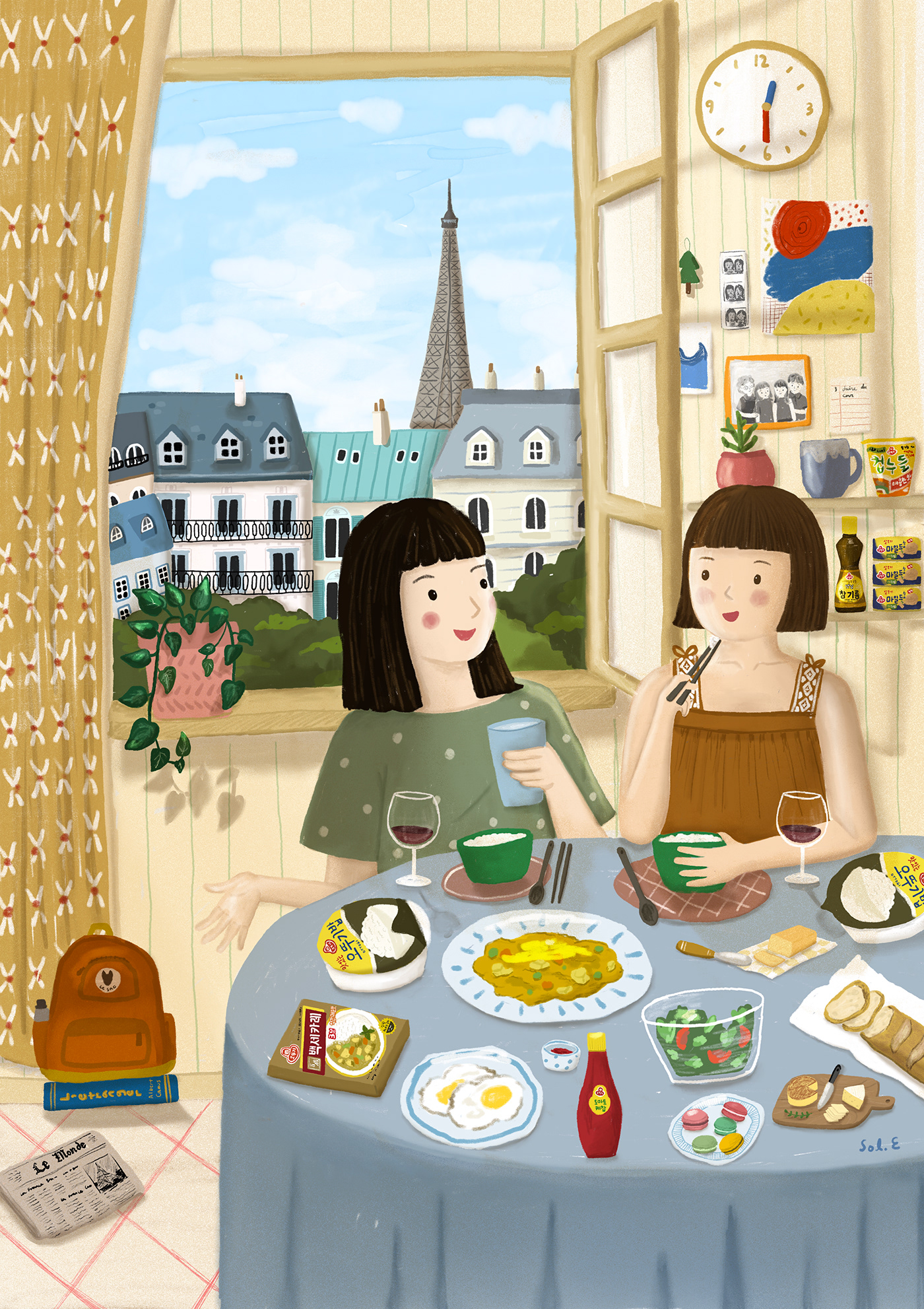 Paris table ILLUSTRATION  Sisters dinner homesick france Korea