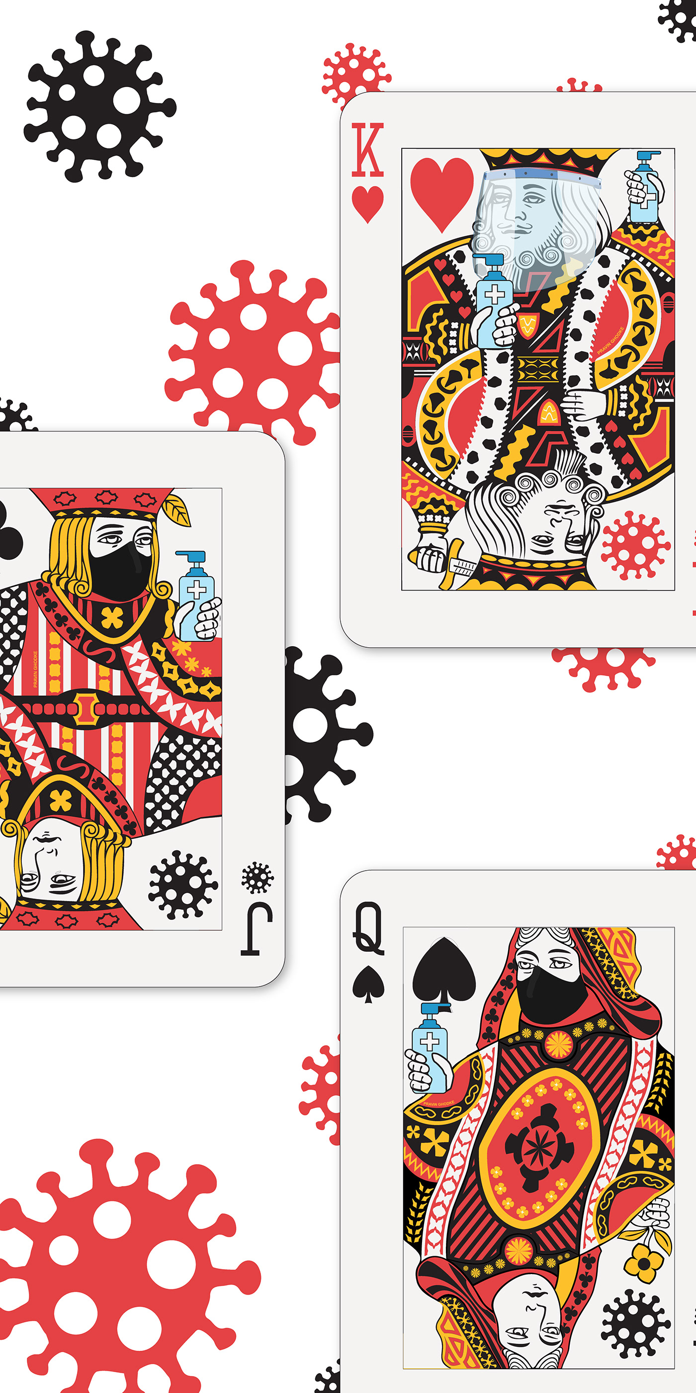 cards corona COVid COVID-19 Heart SPade Diamond ILLUSTRATION  Illustrator king Playing Cards queen