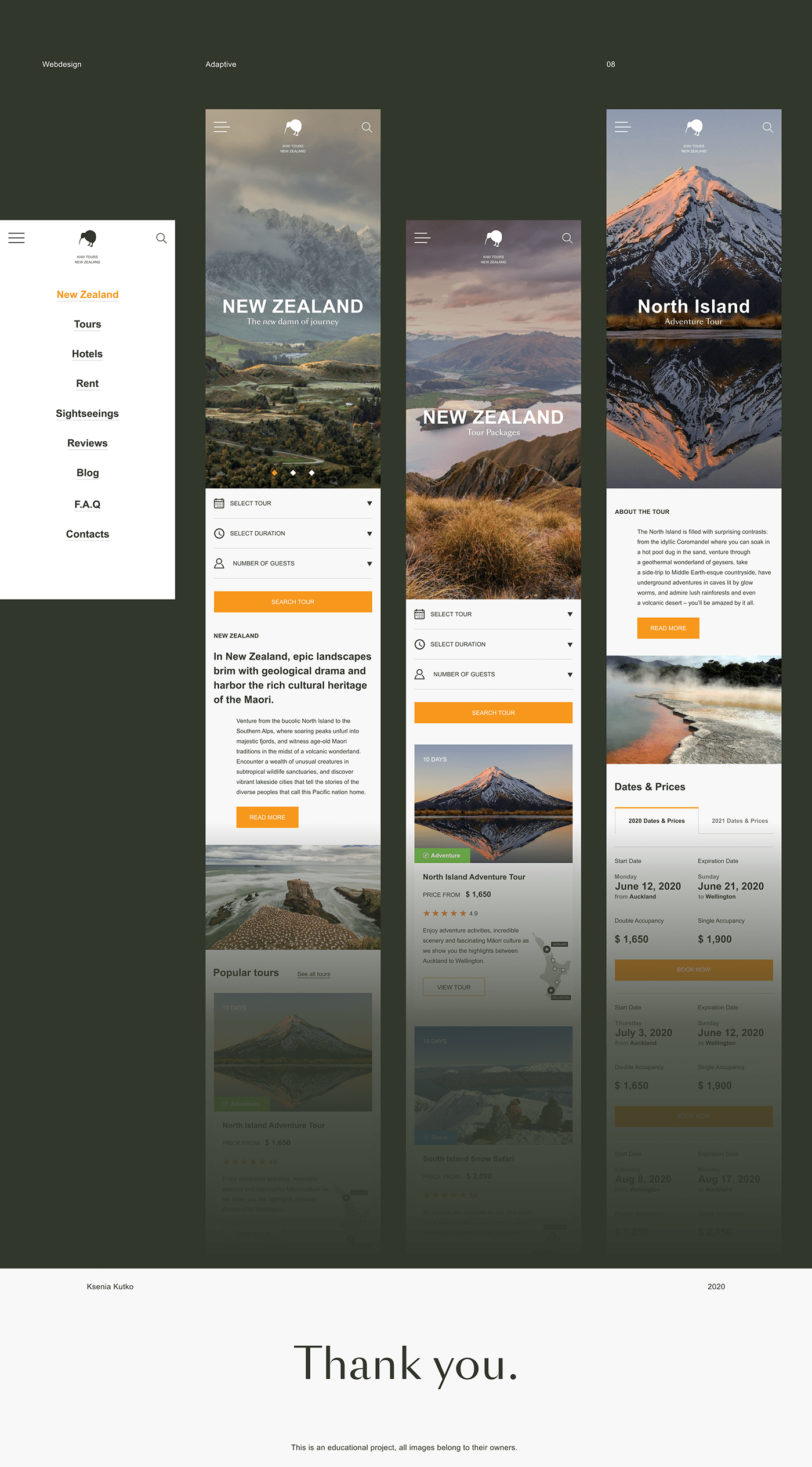 Interface tour Travel ux/ui Webdesign Website