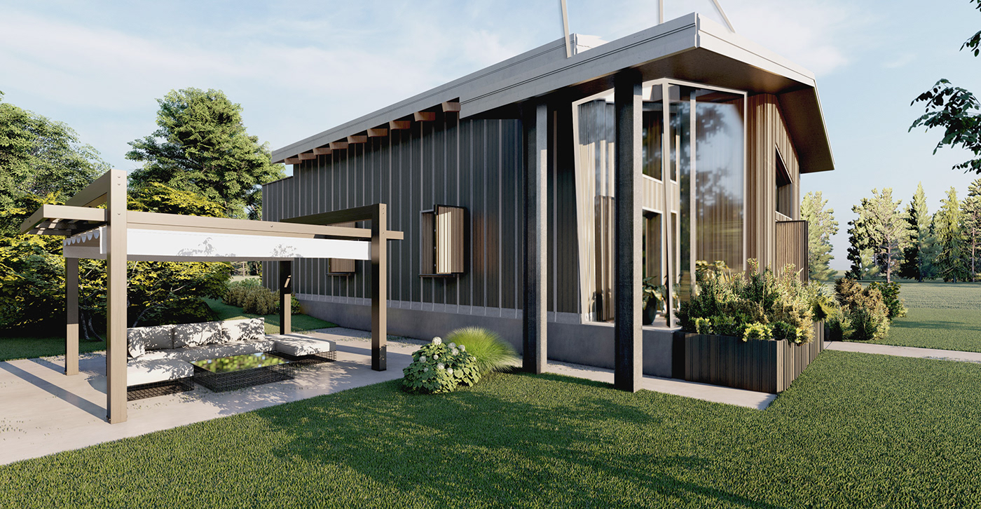 3D architecture design exterior garden house Nature Render visualization
