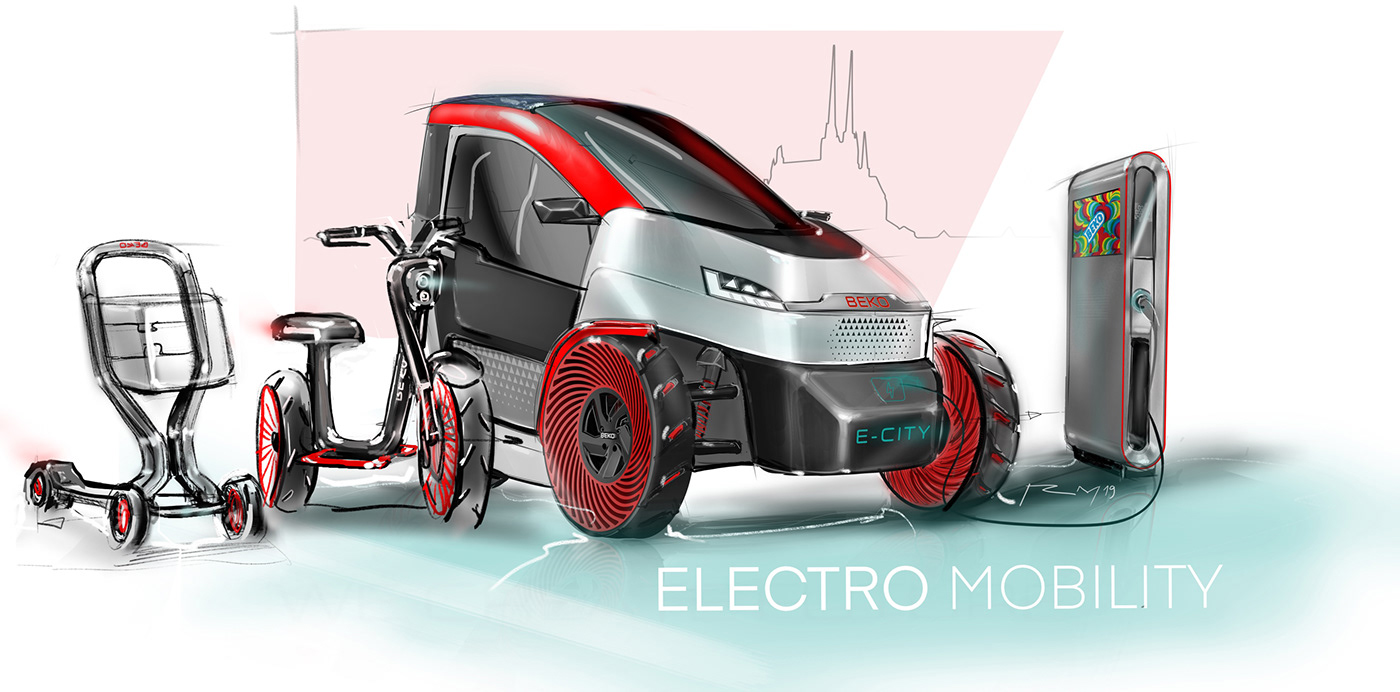 design electric Vehicle three wheeler concept ecity mobility city emobility future