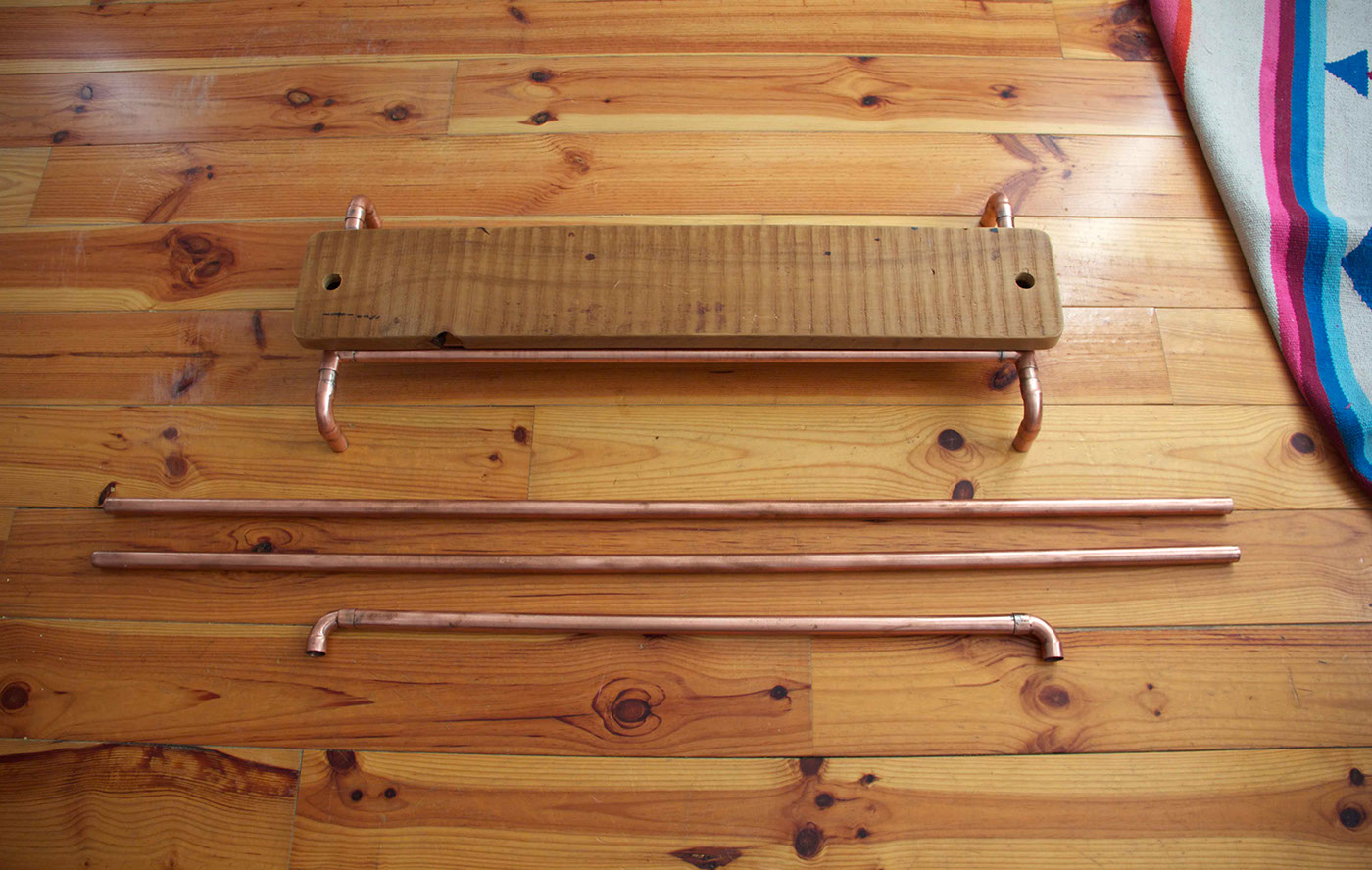 copper Clothes rail reclaimed wood clothes rack design product upcycling maker