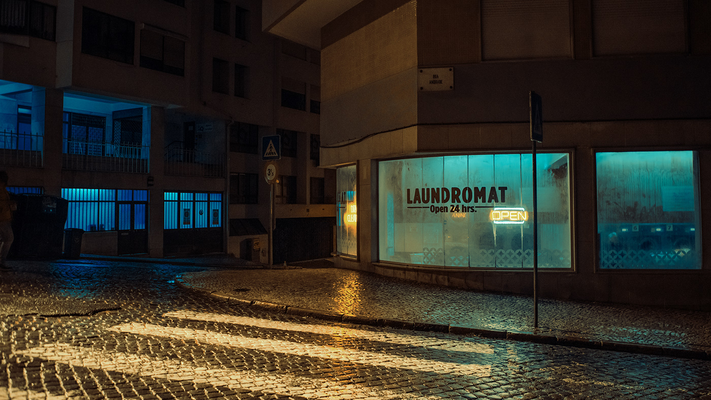Lexus car night Nighthawks night photography darkness neon lights Portugal laundromat