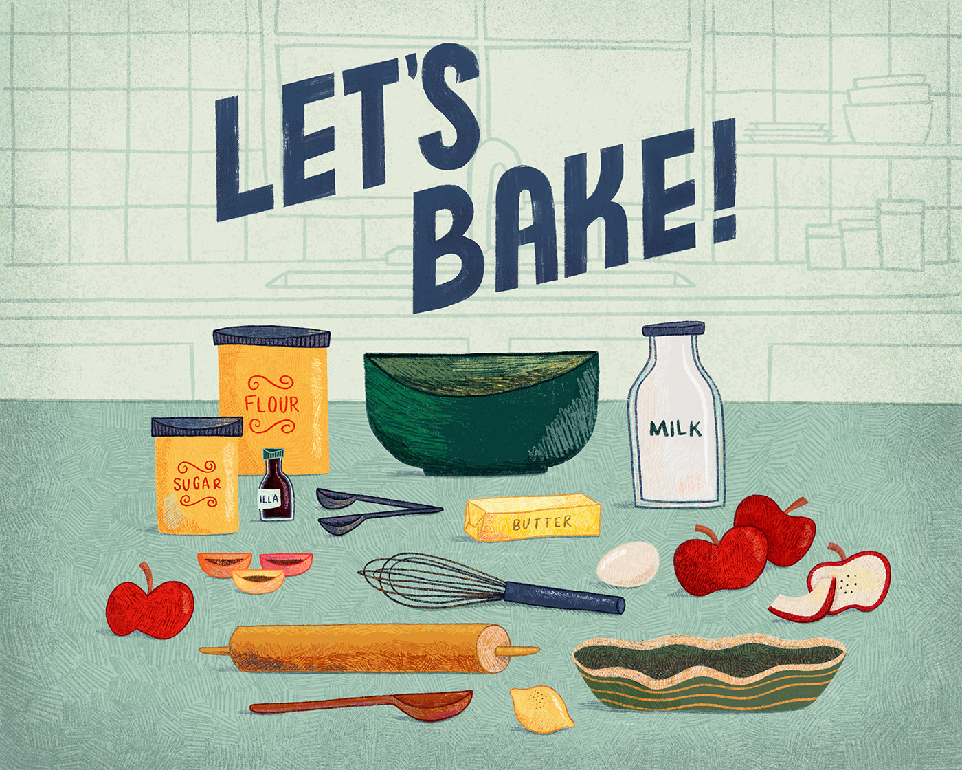 baking cookbook digital illustration Editorial Illustration Food  illustrated food illustrated kitchen ILLUSTRATION  kitchen pie
