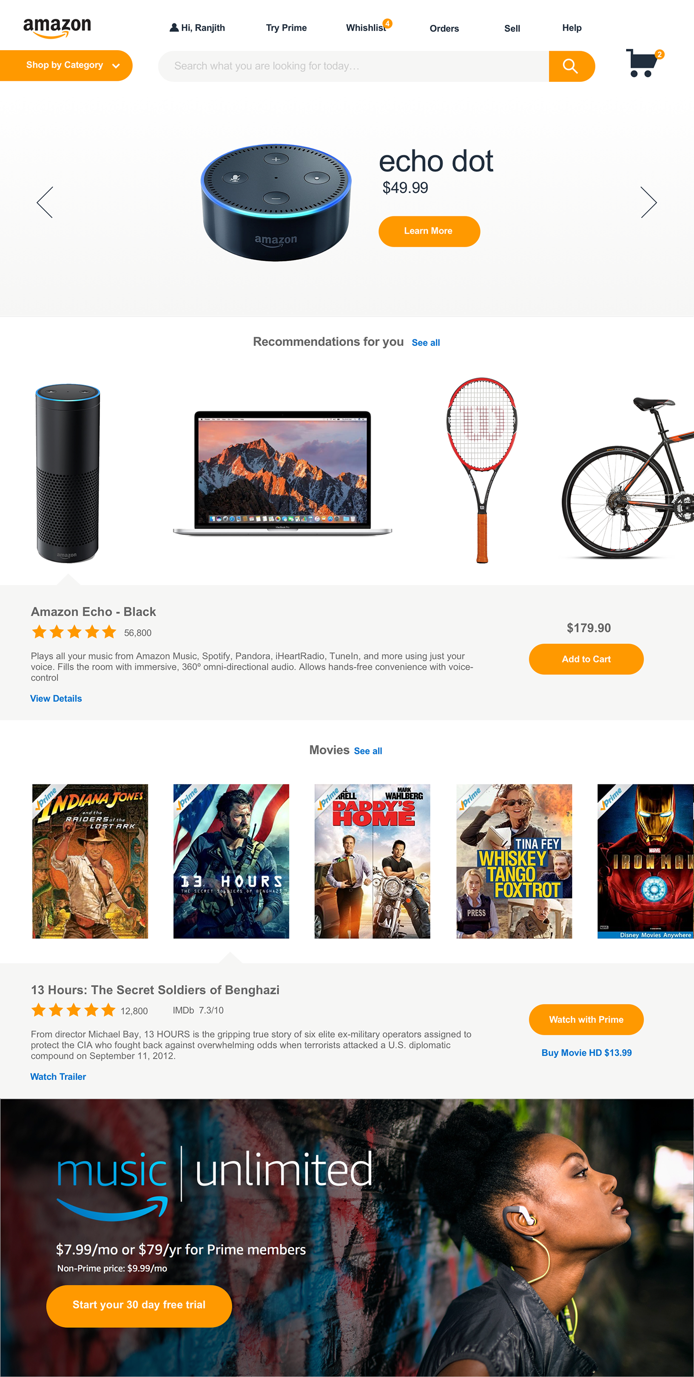 Amazon redesign homepage shopping site Ecommerce flat clean modern minimalist