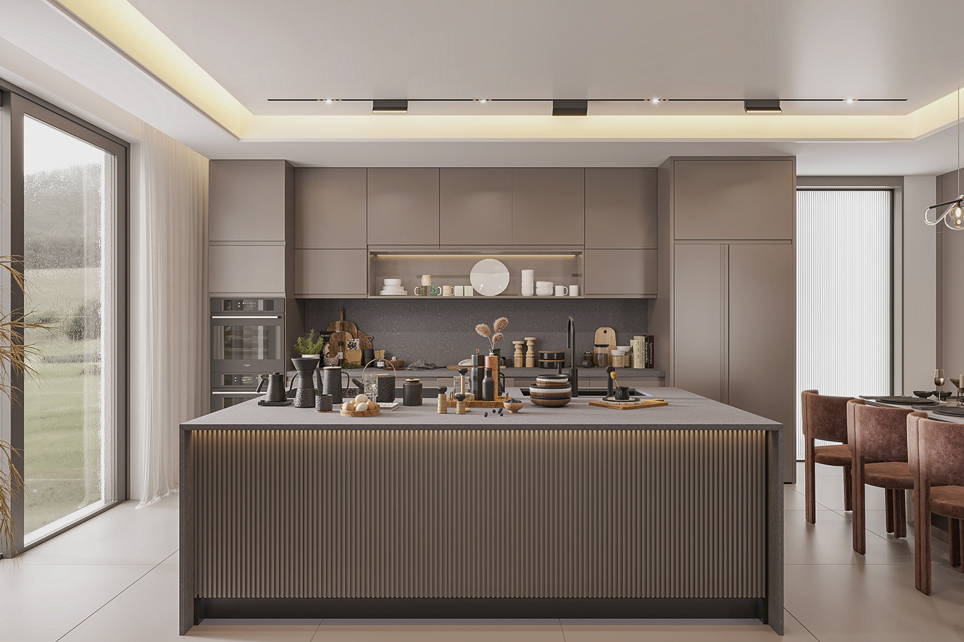 3ds max 3dvisualization Behance corona Interior interior design  kitchen minimalist Render warm