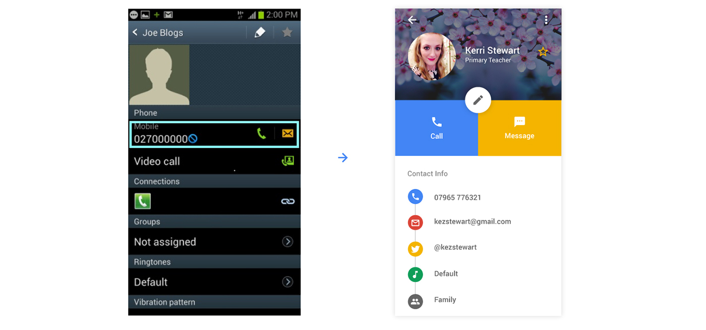 mobile ux UI contact profile Samsung phone Web design app user Interface doodle concept