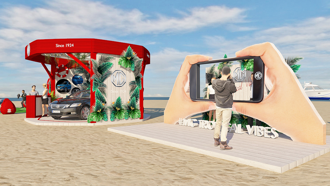 3D Acitivation beach design booth design exhibitions rendering Summer acitivty