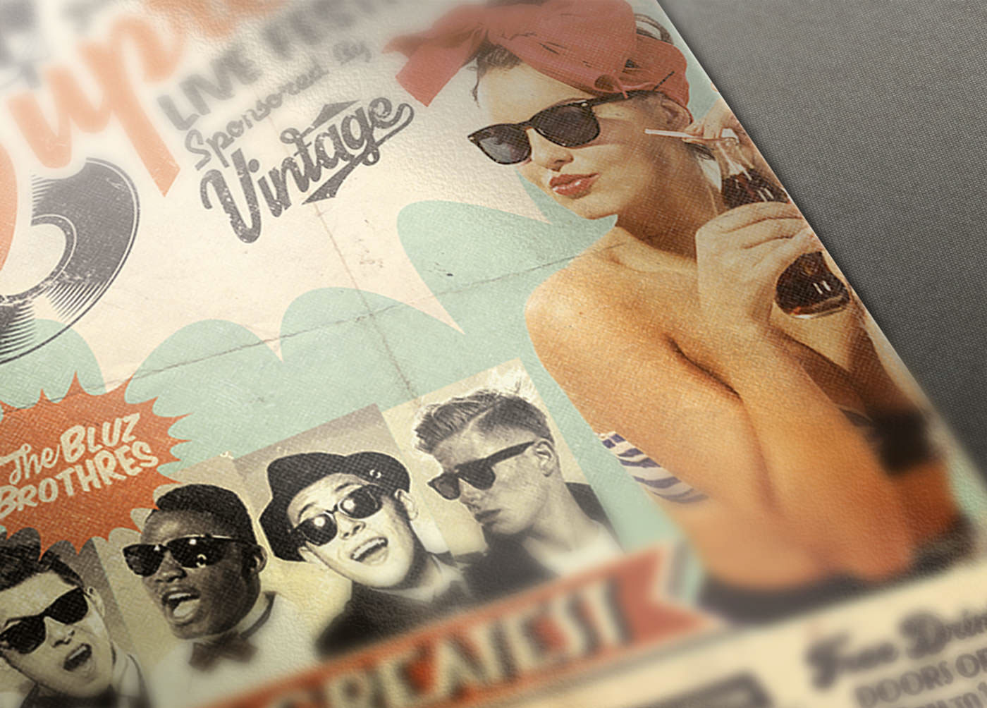 Retro vintage oldies 50s design flyer poster template festival party