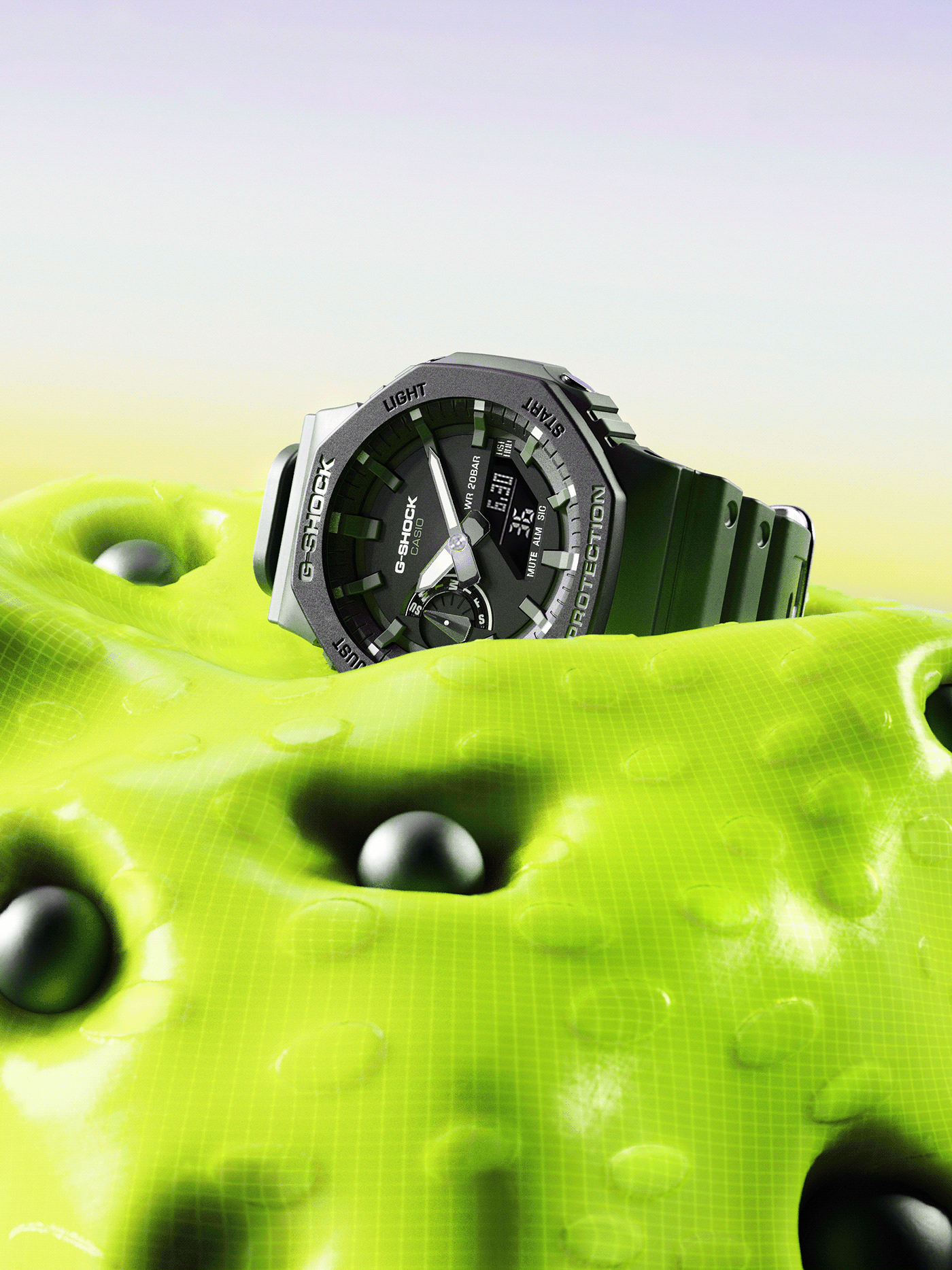 CGI clock GShock Landscape Product Photography Render rocks surreal visualisation watch