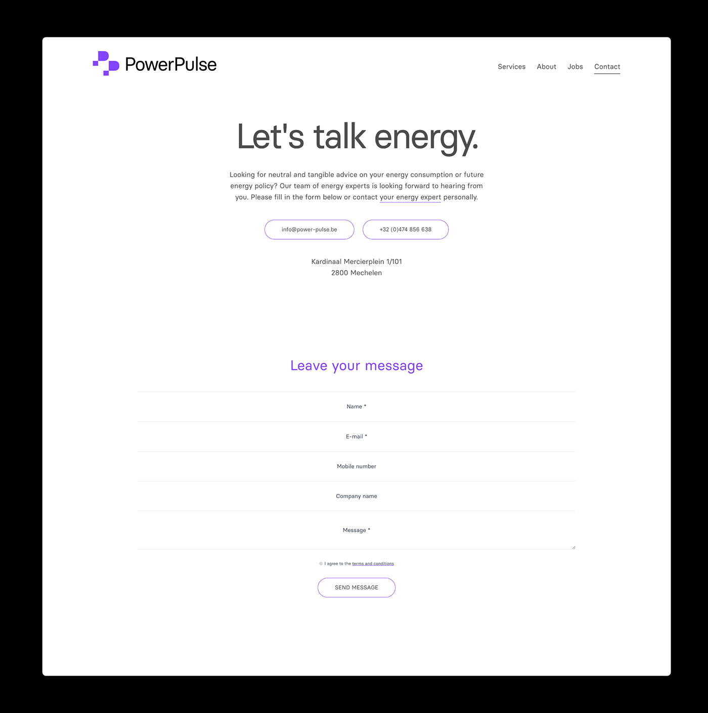 Website design for PowerPulse's visual identity design.
