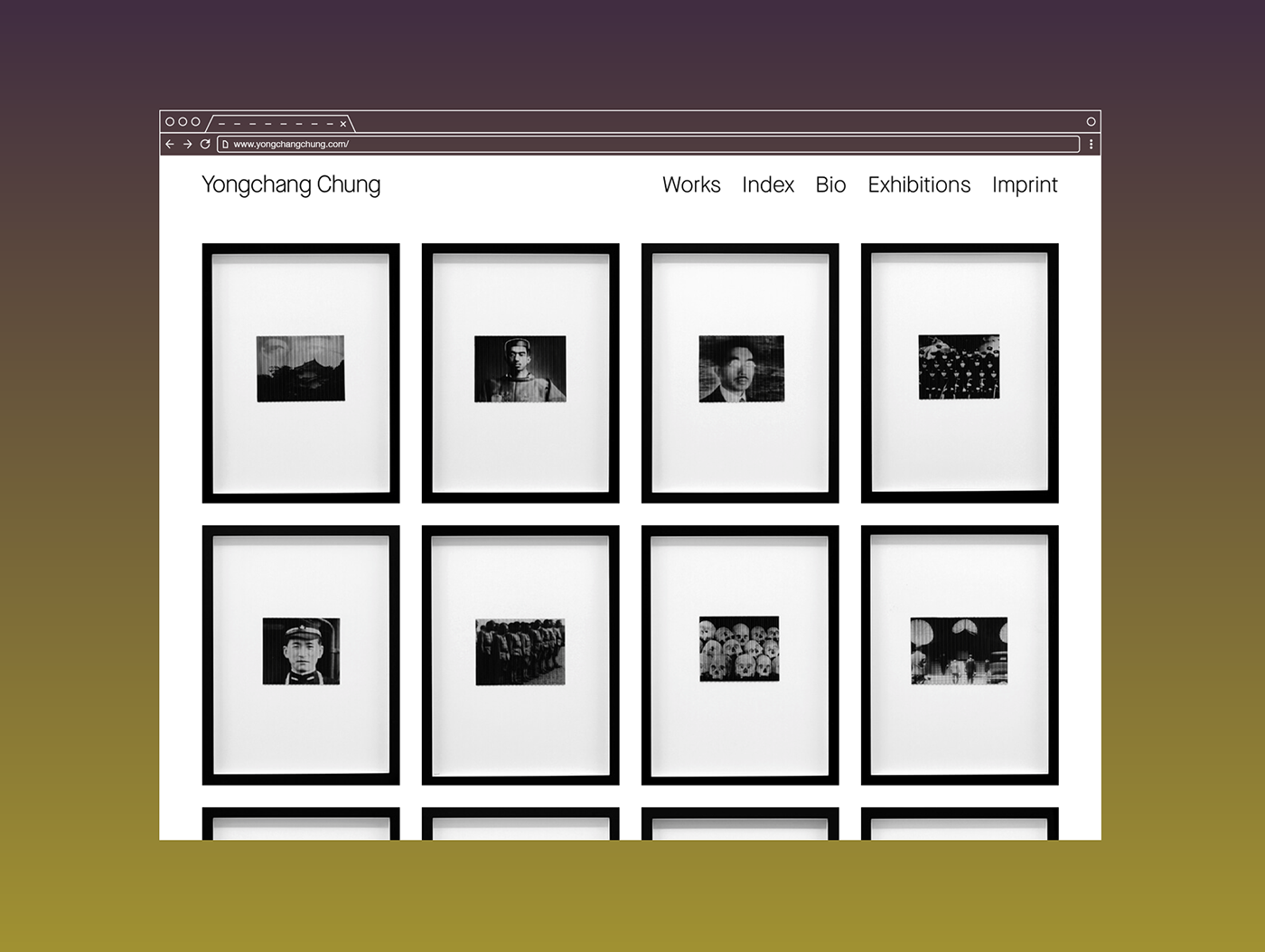 Yongchang Chung artist black and white Exhibition  Website threejs 3D web development  animation 