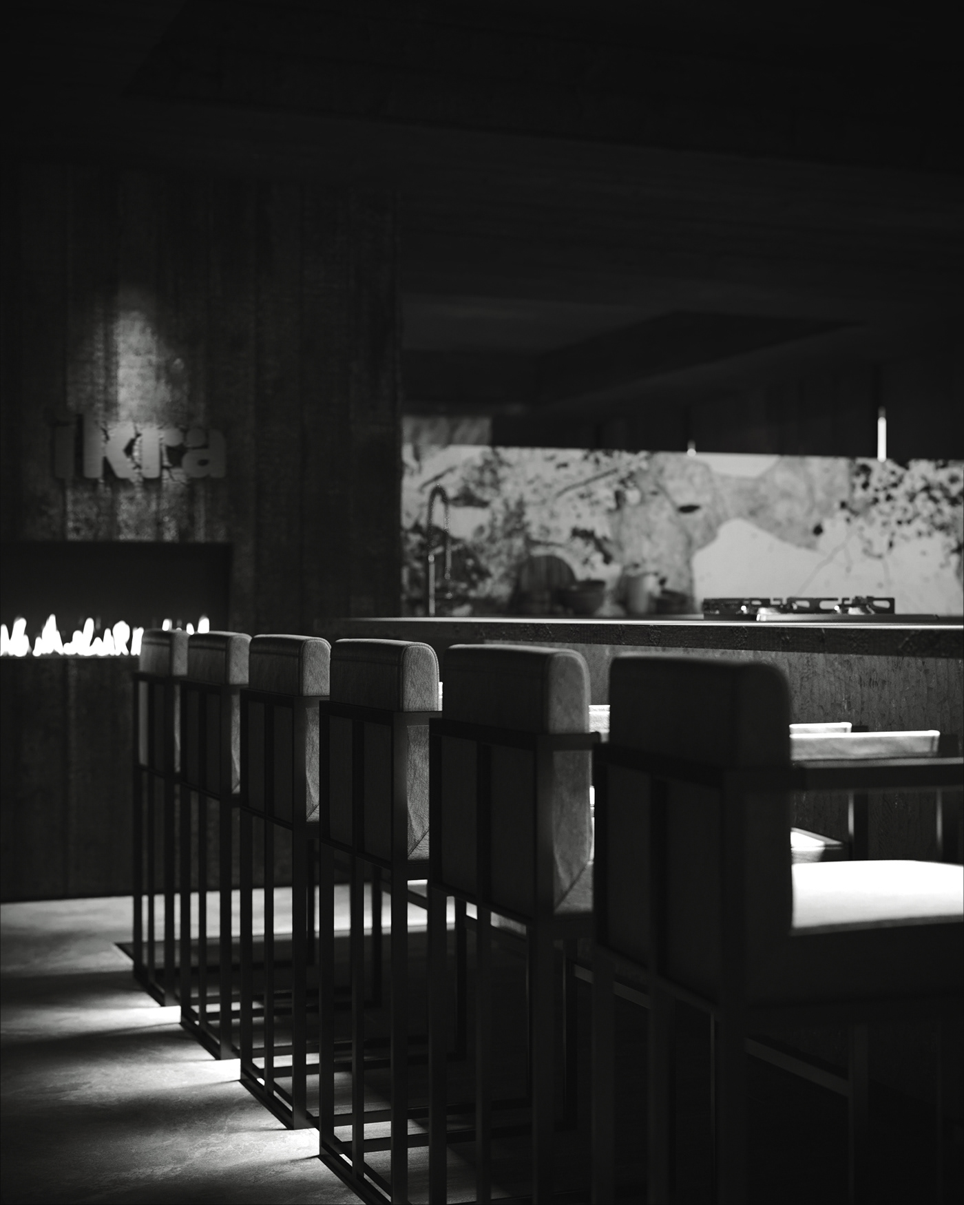 3D 3ds max adobe art black bw CGI Interior restaurant visualization